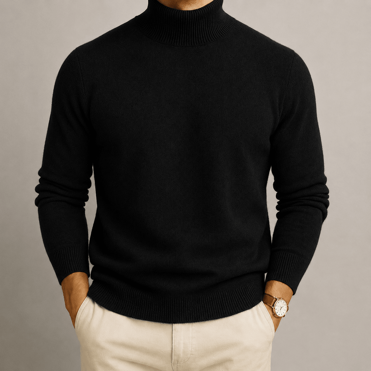 James - Men's Turtleneck Sweater with Ribbed Cuffs - Sweaters - Black - Parker&Brooks
