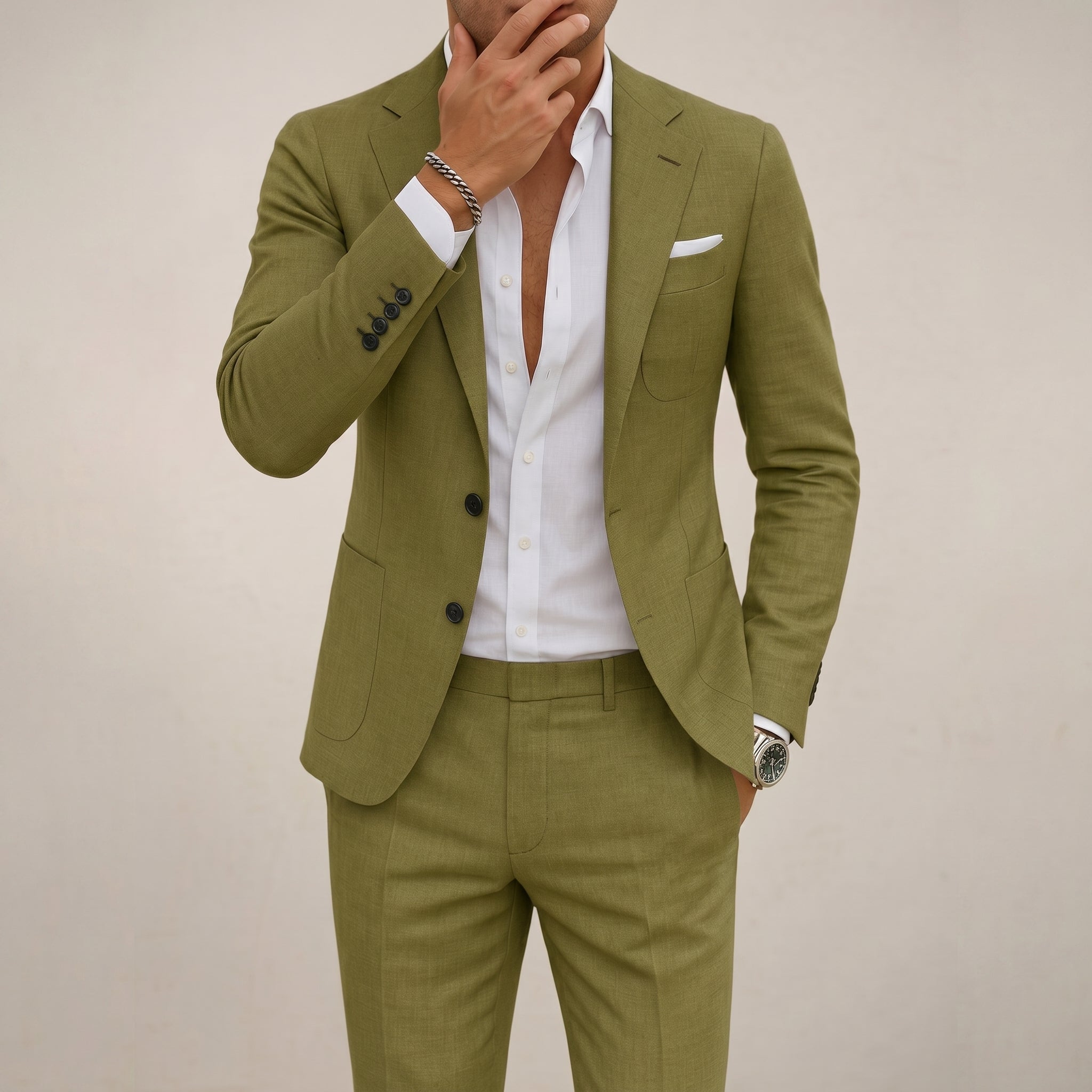 James - Men's Two-Piece Wedding Suit with Notch Lapel - Tuxedos - Green - Parker&Brooks