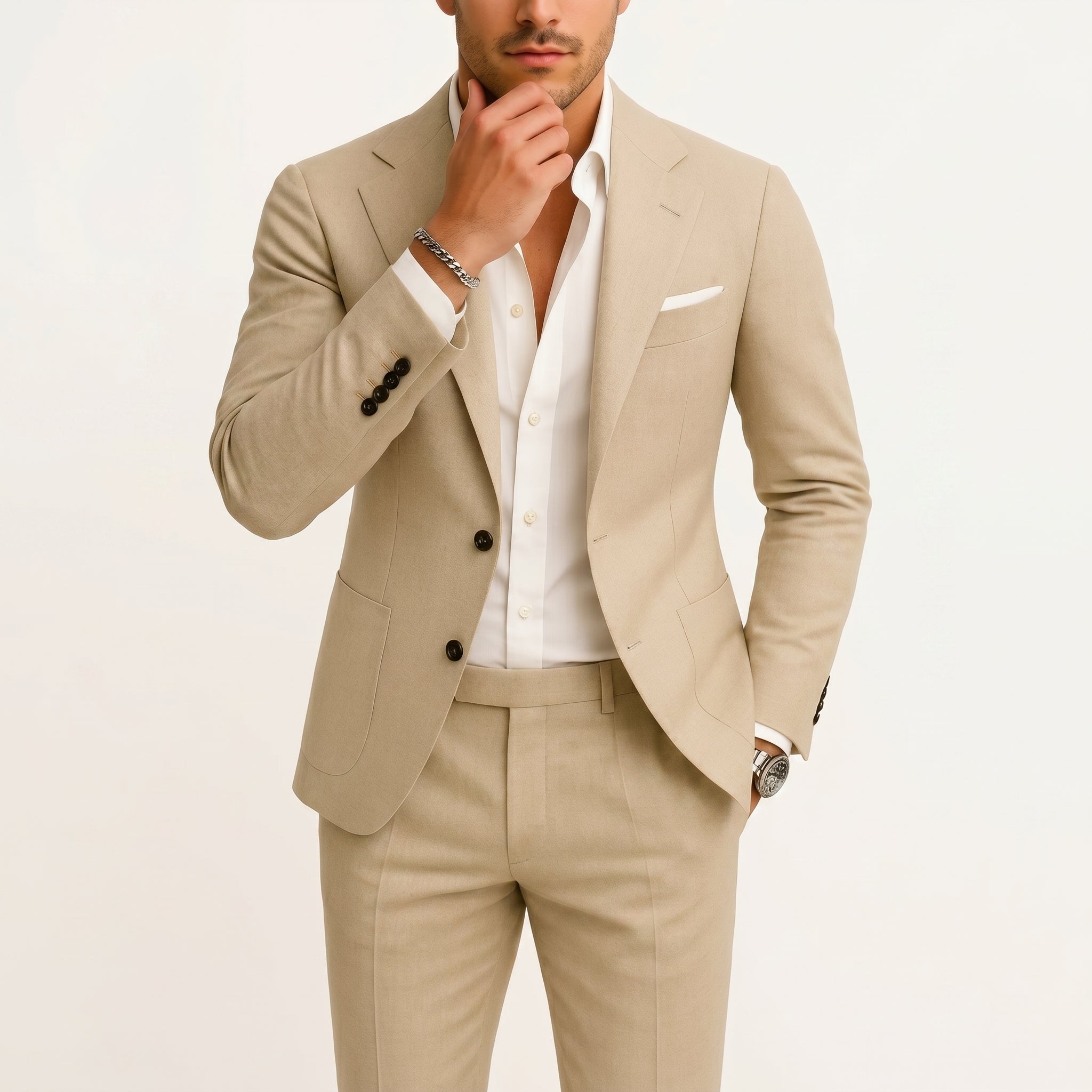 James - Men's Two-Piece Wedding Suit with Notch Lapel - Tuxedos - Beige - Parker&Brooks