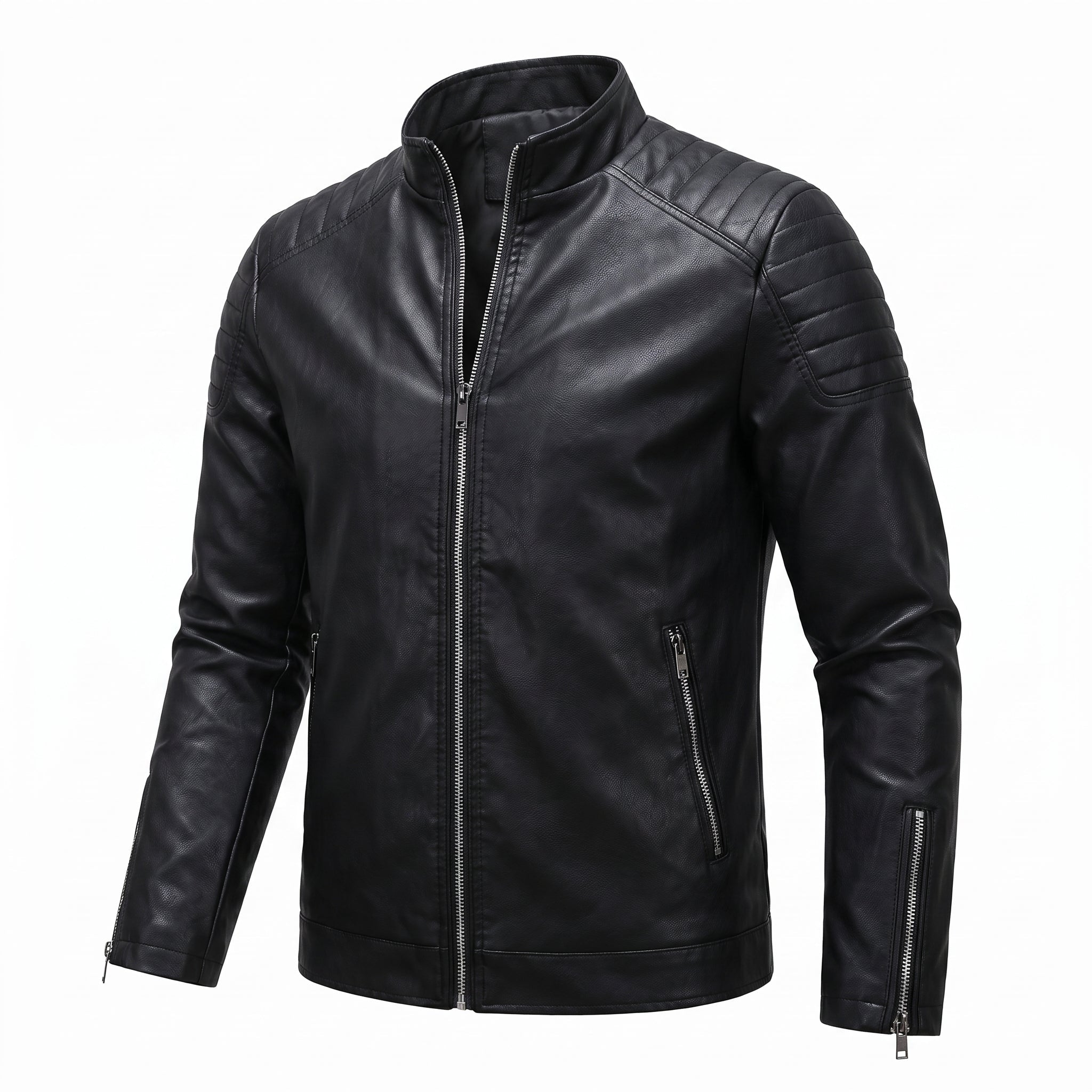 James - Men's Zip-Up Transitional Jacket with Quilted Shoulders - Coats & Jackets - Black - Parker&Brooks