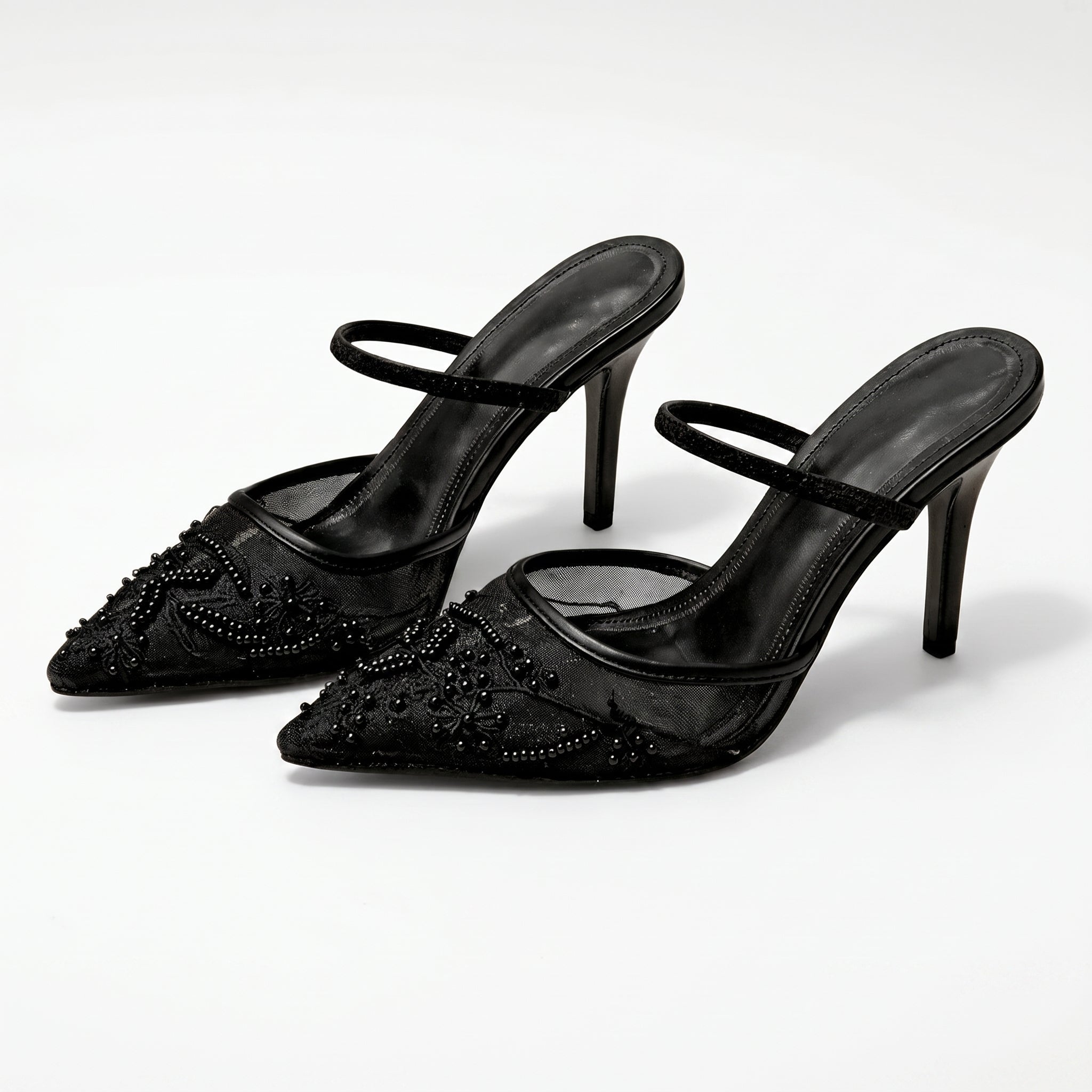 Johanna - Women's Embellished Pointed Toe Stiletto Heel Sandals - Sandals - Black - Parker&Brooks
