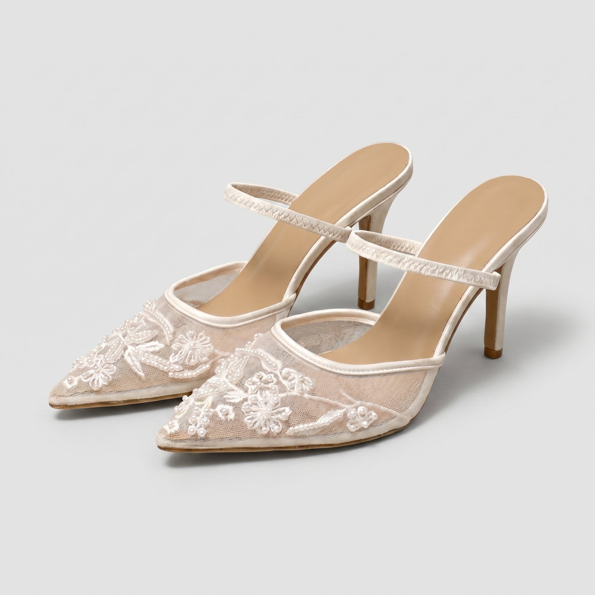 Johanna - Women's Embellished Pointed Toe Stiletto Heel Sandals - Sandals - White - Parker&Brooks
