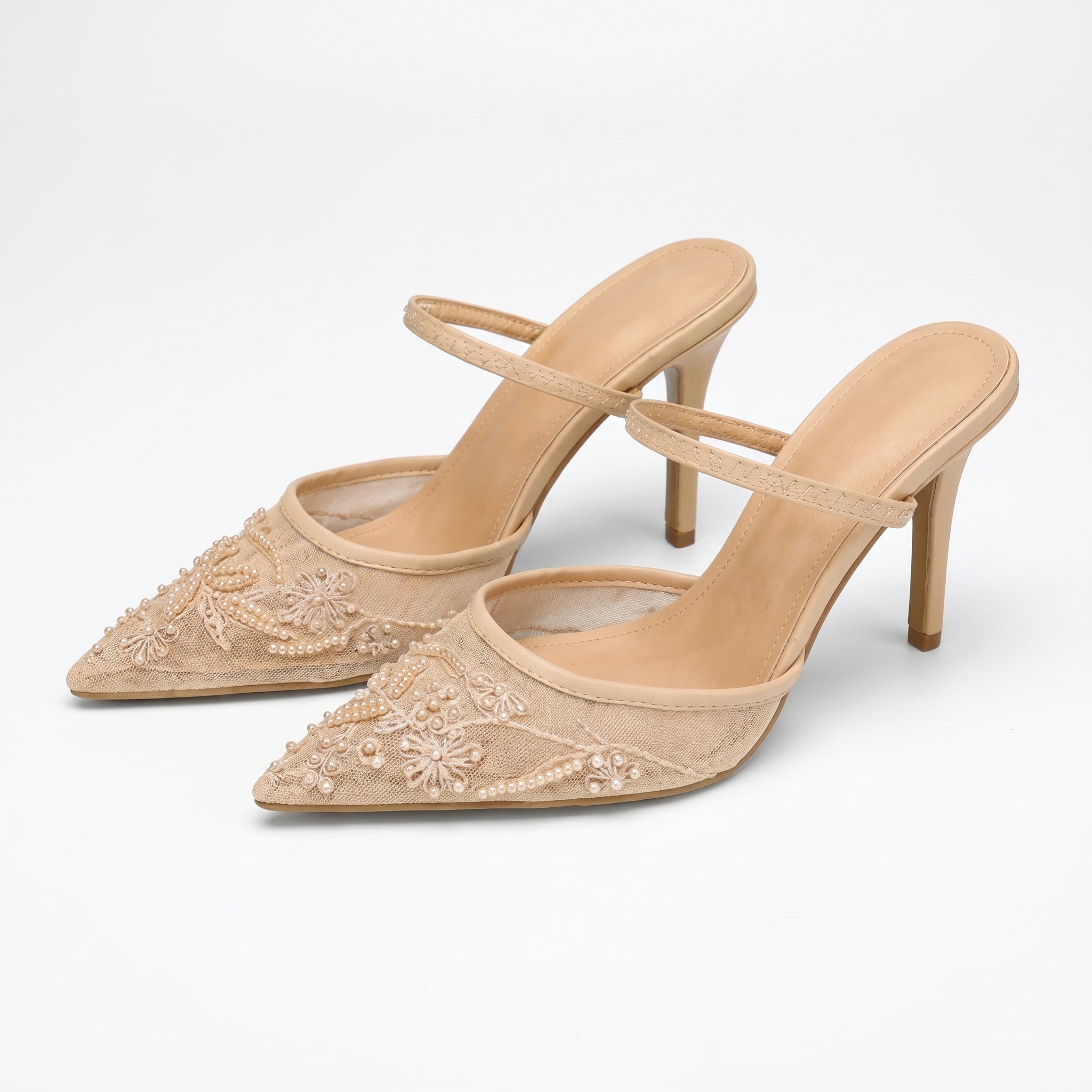 Johanna - Women's Embellished Pointed Toe Stiletto Heel Sandals - Sandals - Beige - Parker&Brooks