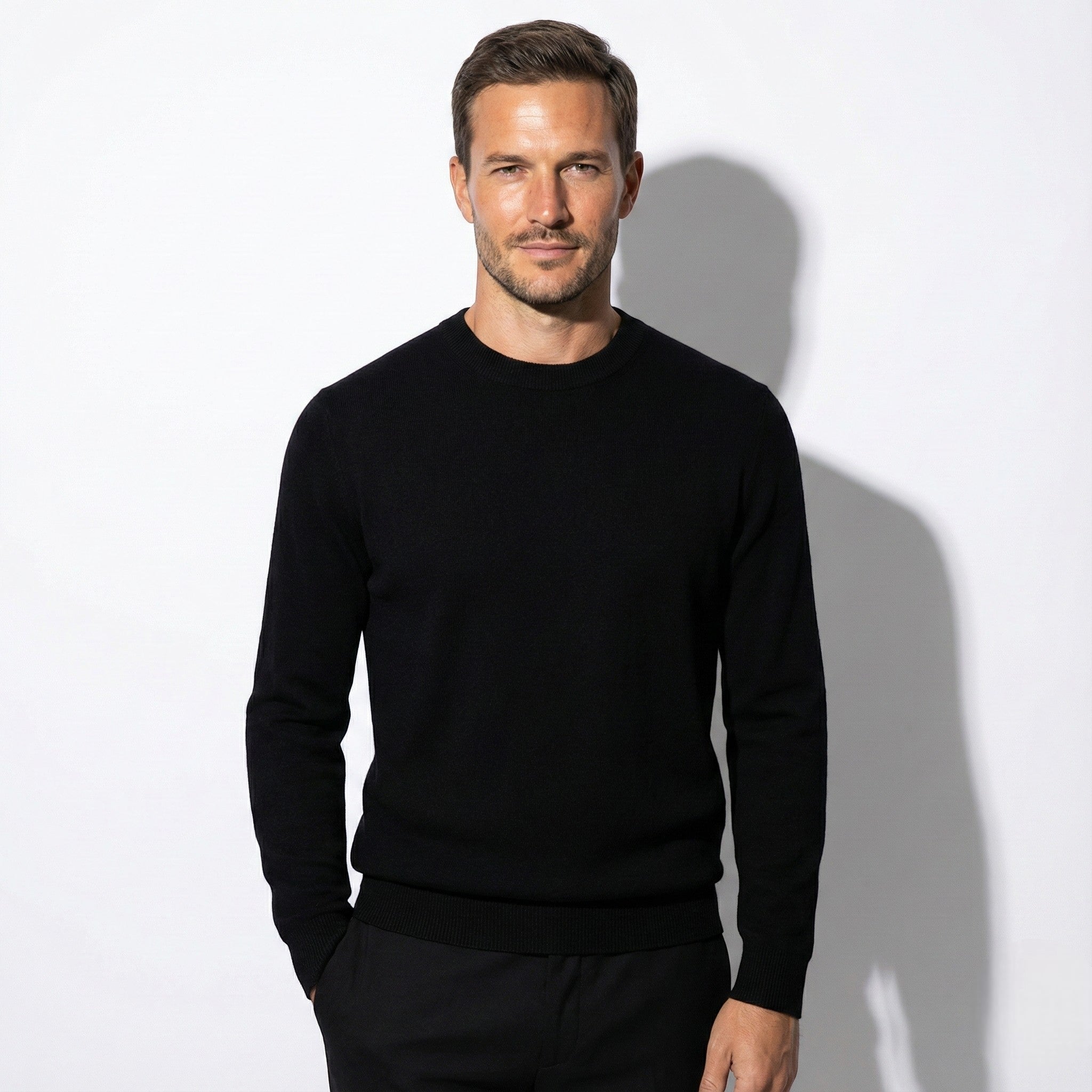 Men's Slim-Fit Crewneck Sweater with Ribbed Hems