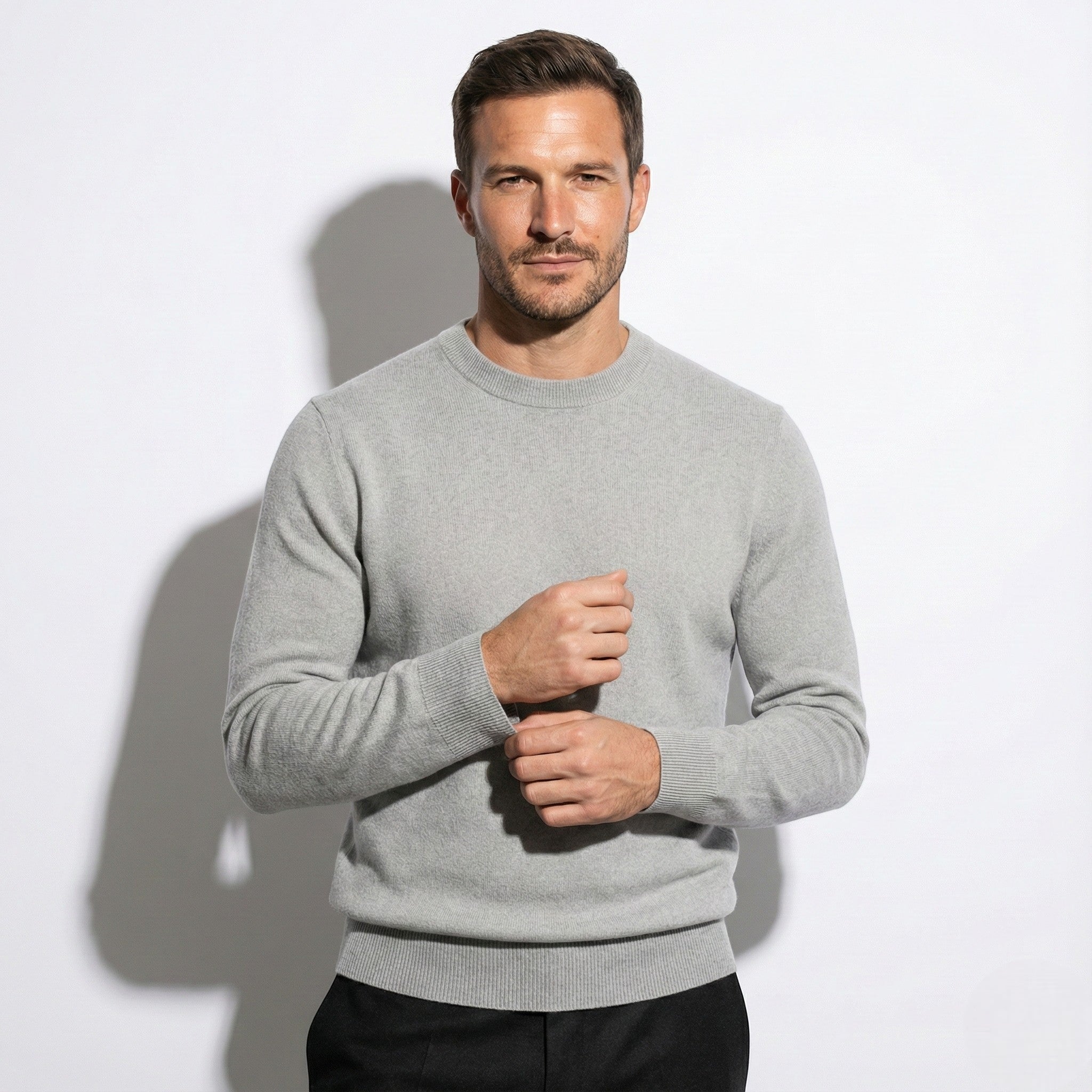 Men's Slim-Fit Crewneck Sweater with Ribbed Hems