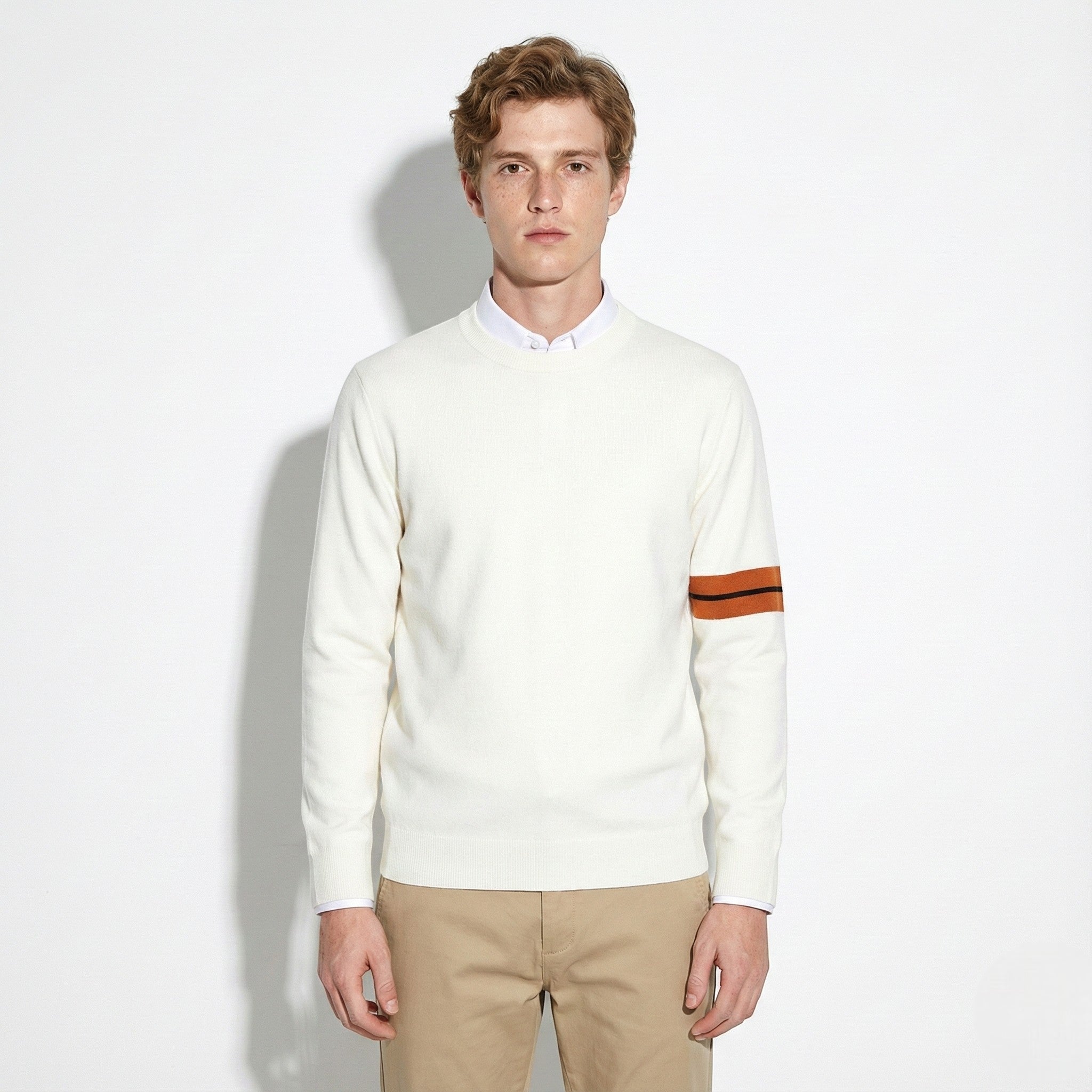Men's Classic Crewneck Sweater with Arm Stripe Detail
