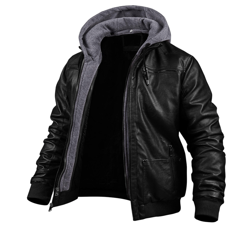 Jonas - Leather Winter Jacket with Hood