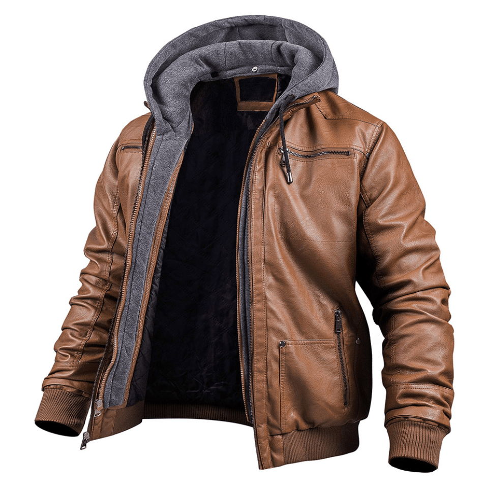 Jonas - Leather Winter Jacket with Hood