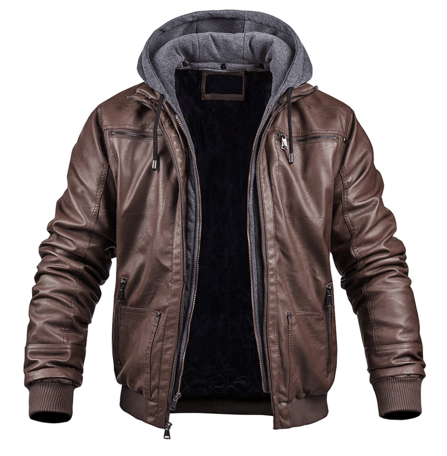 Jonas - Leather Winter Jacket with Hood