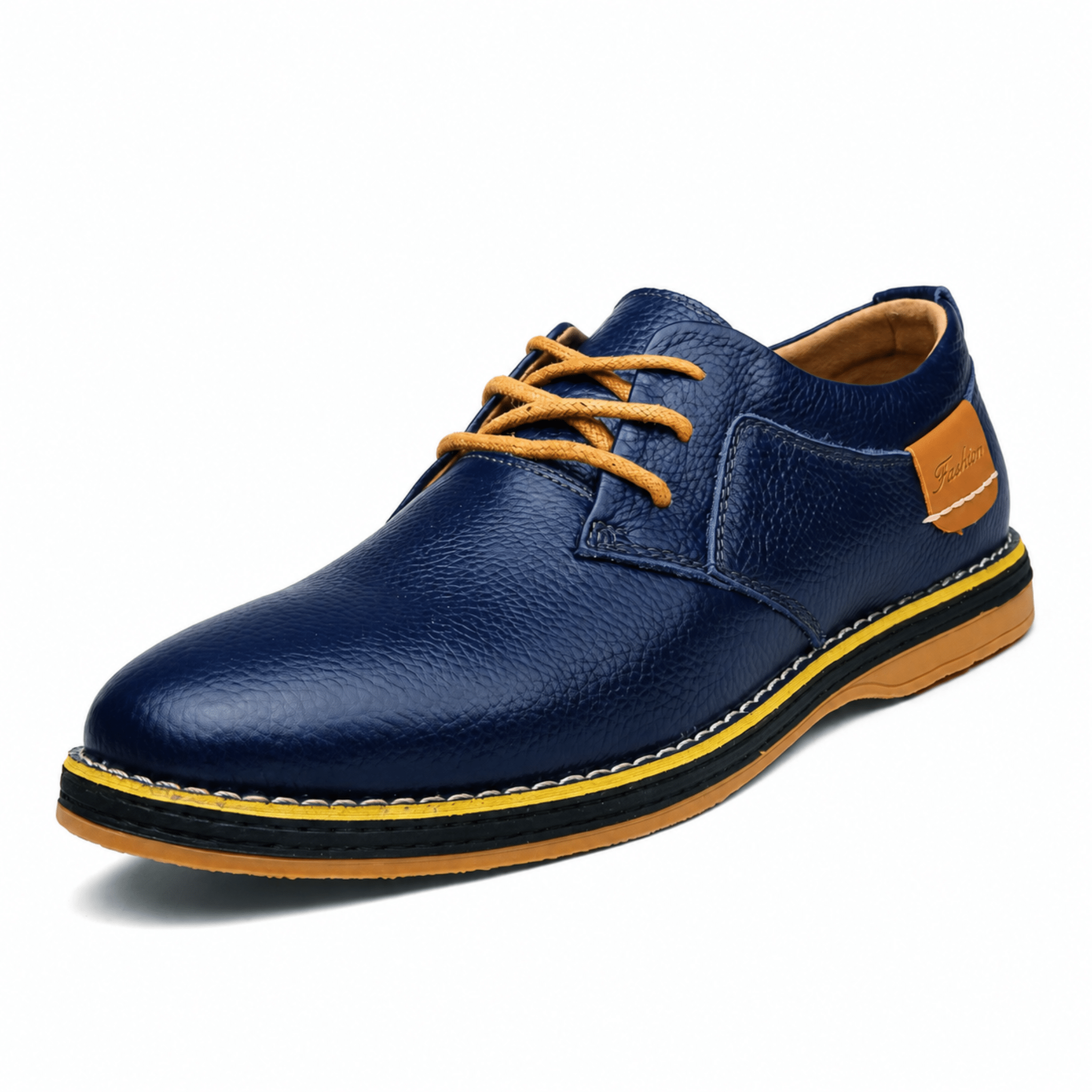 Jonas - Men's Casual Plain Contrast Tan Trim Derby Shoes - Shoes - Dark Blue - Parker&Brooks