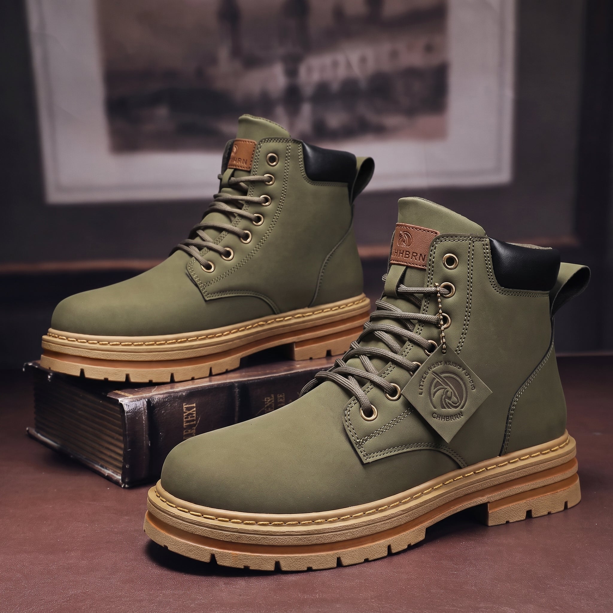 Jonas - Men's Chunky High-Top Lace-Up Combat Boots - Boots - Green - Parker&Brooks