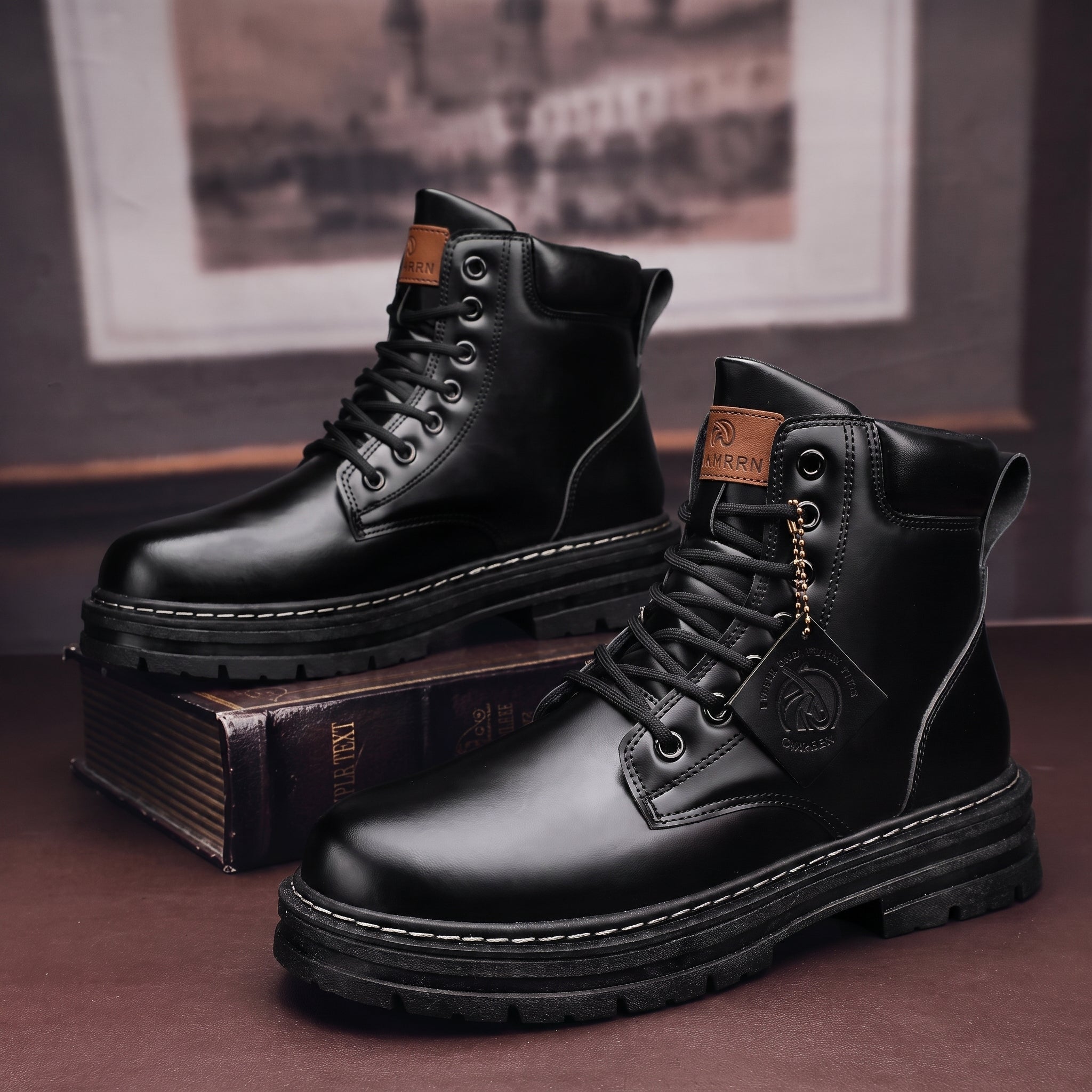 Jonas - Men's Chunky High-Top Lace-Up Combat Boots - Boots - Black - Parker&Brooks