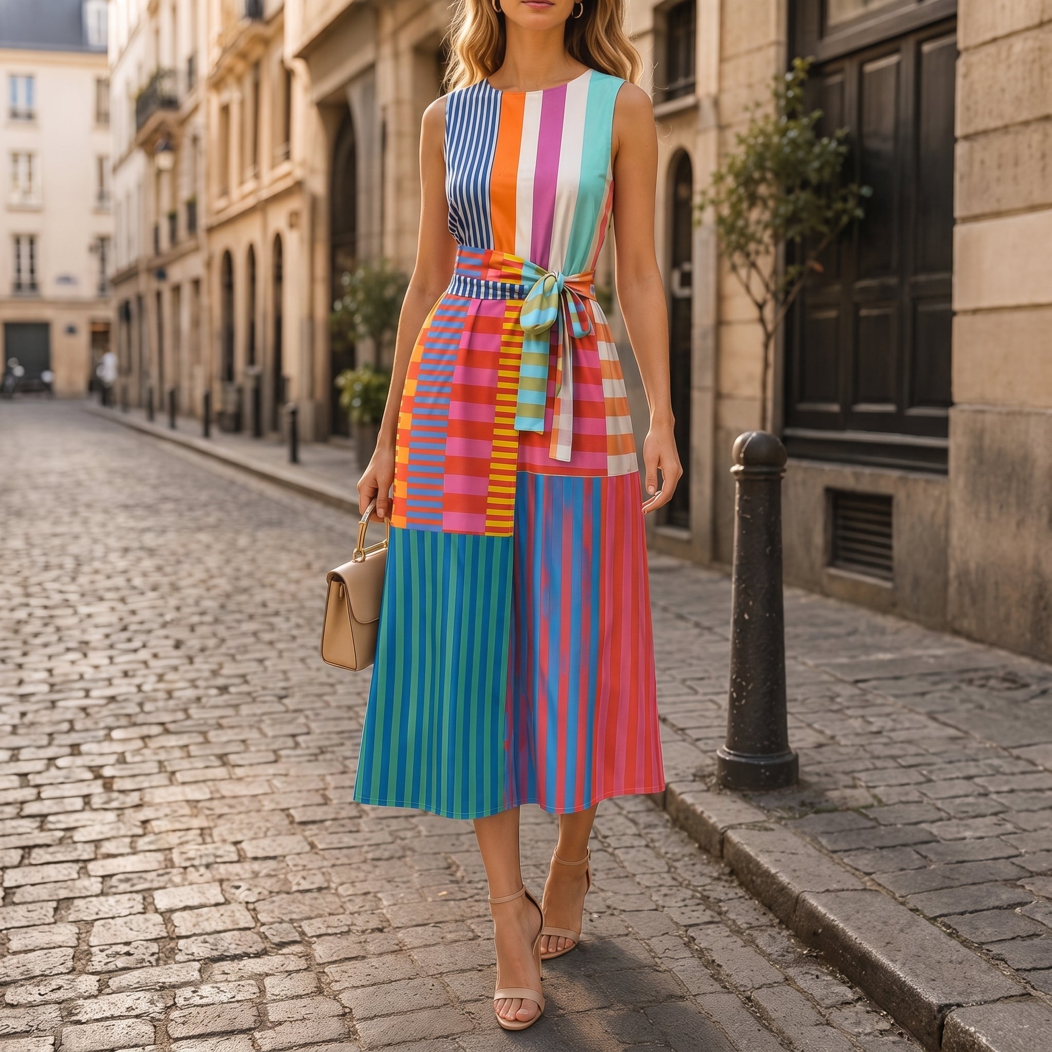 Julia – Women's Summer Striped Colour Block Maxi Dress - Dresses - Blue - Parker&Brooks