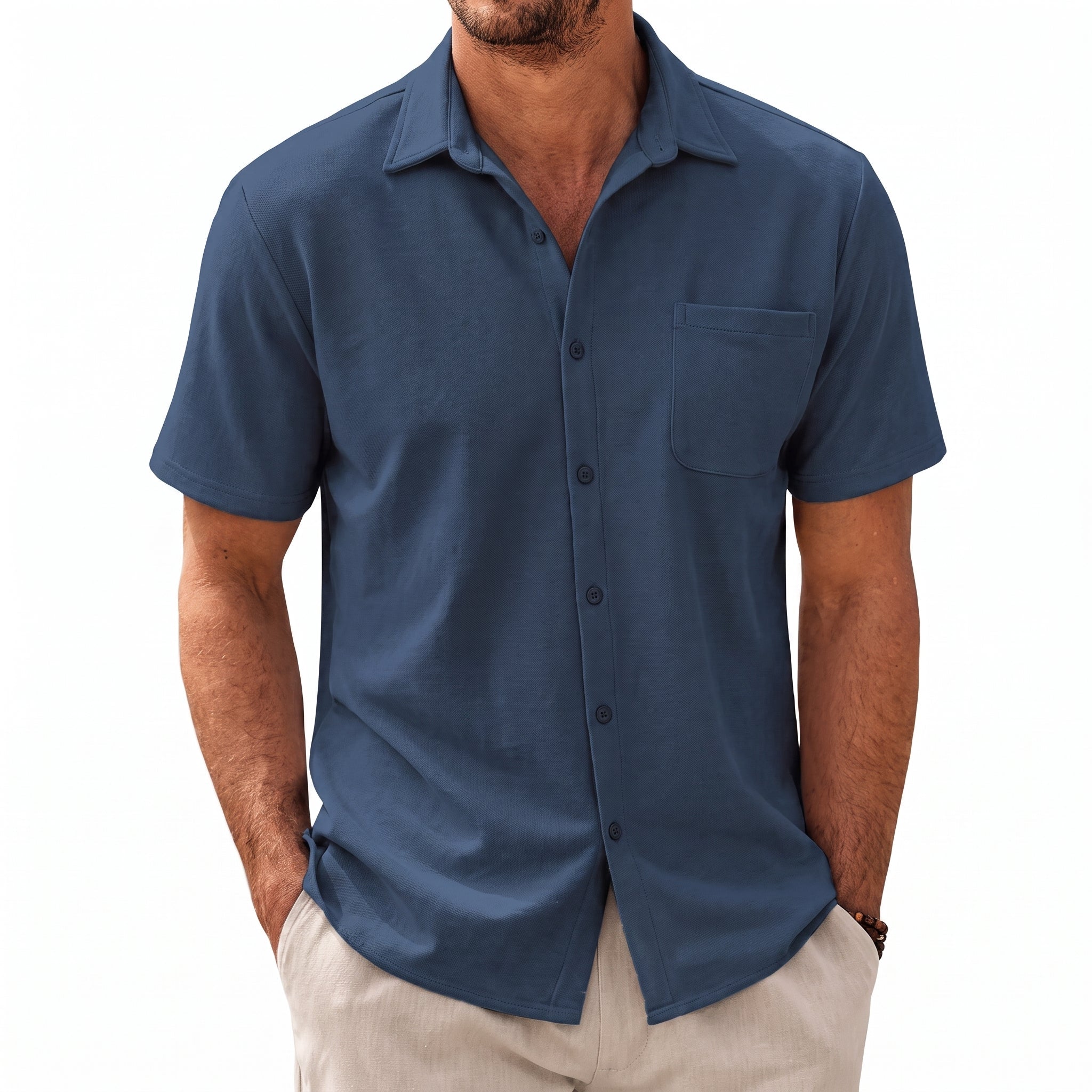 Kurt – Men's Summer Straight Collar Short Sleeve Shirt - Shirts - Navy - Parker&Brooks