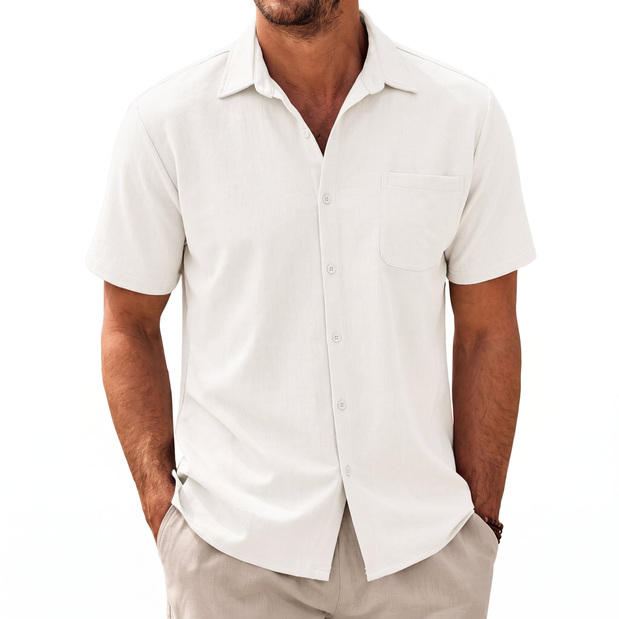 Kurt – Men's Summer Straight Collar Short Sleeve Shirt - Shirts - White - Parker&Brooks