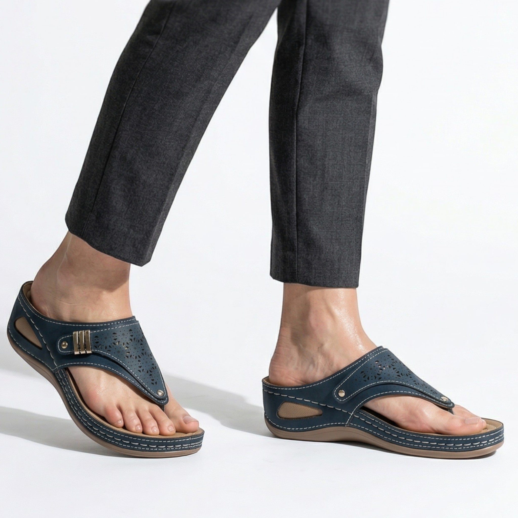 Layla - Women's Wedge Sandals with Cut - Out Detail - Sandal - Navy - Parker&Brooks