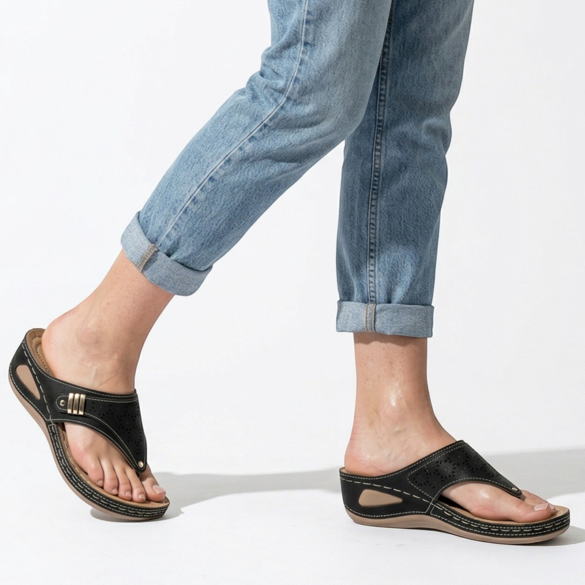 Layla - Women's Wedge Sandals with Cut - Out Detail - Sandal - Black - Parker&Brooks