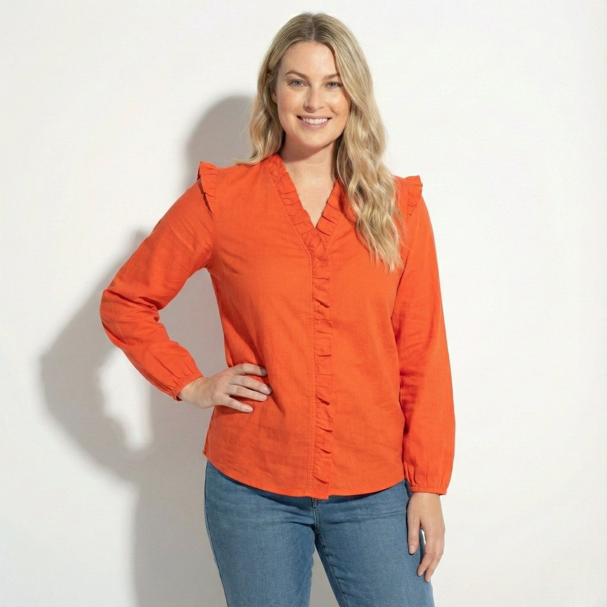 Lena – Women's Ruffled V-Neck Long-sleeved Blouse
