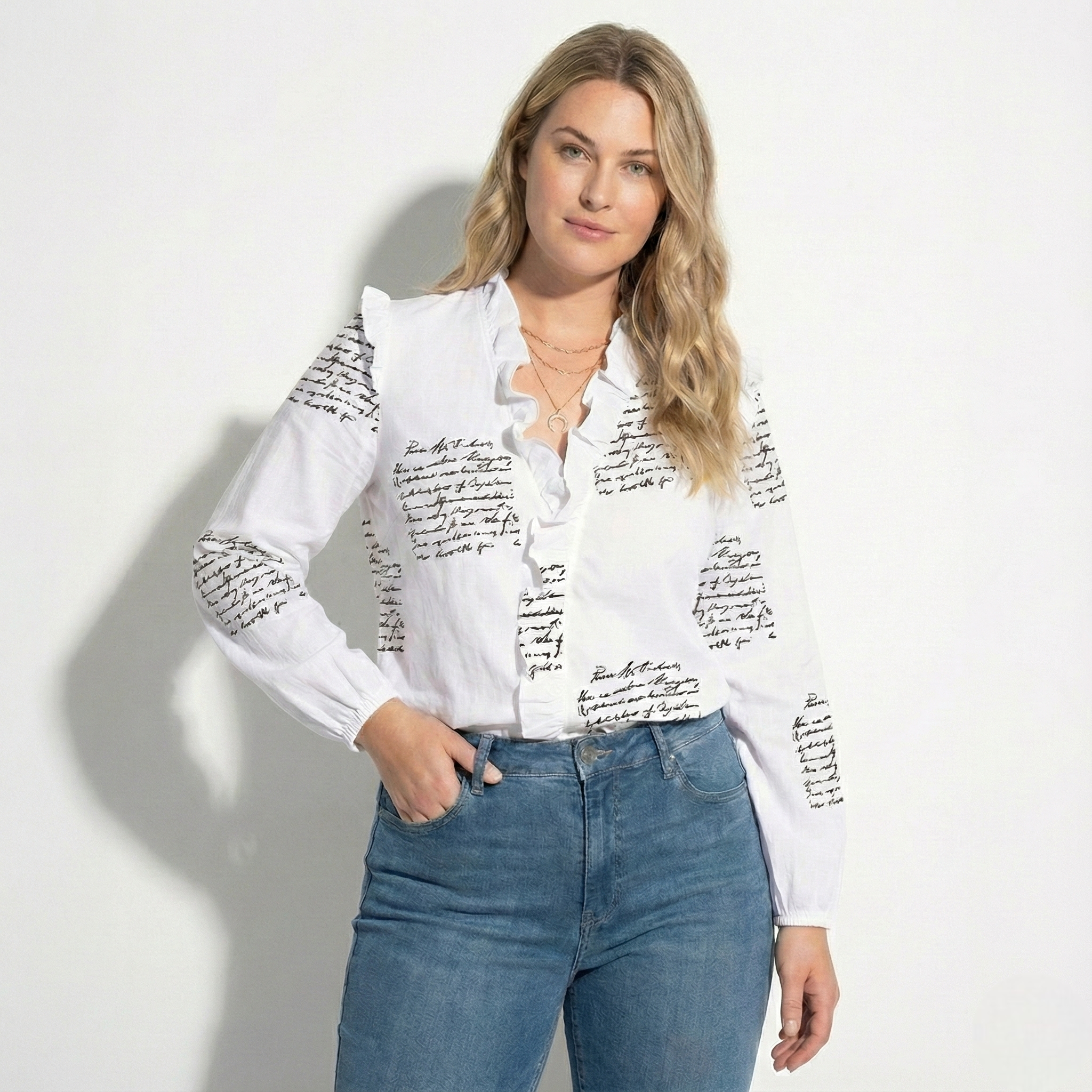 Lena – Women's Ruffled V-Neck Long-sleeved Blouse