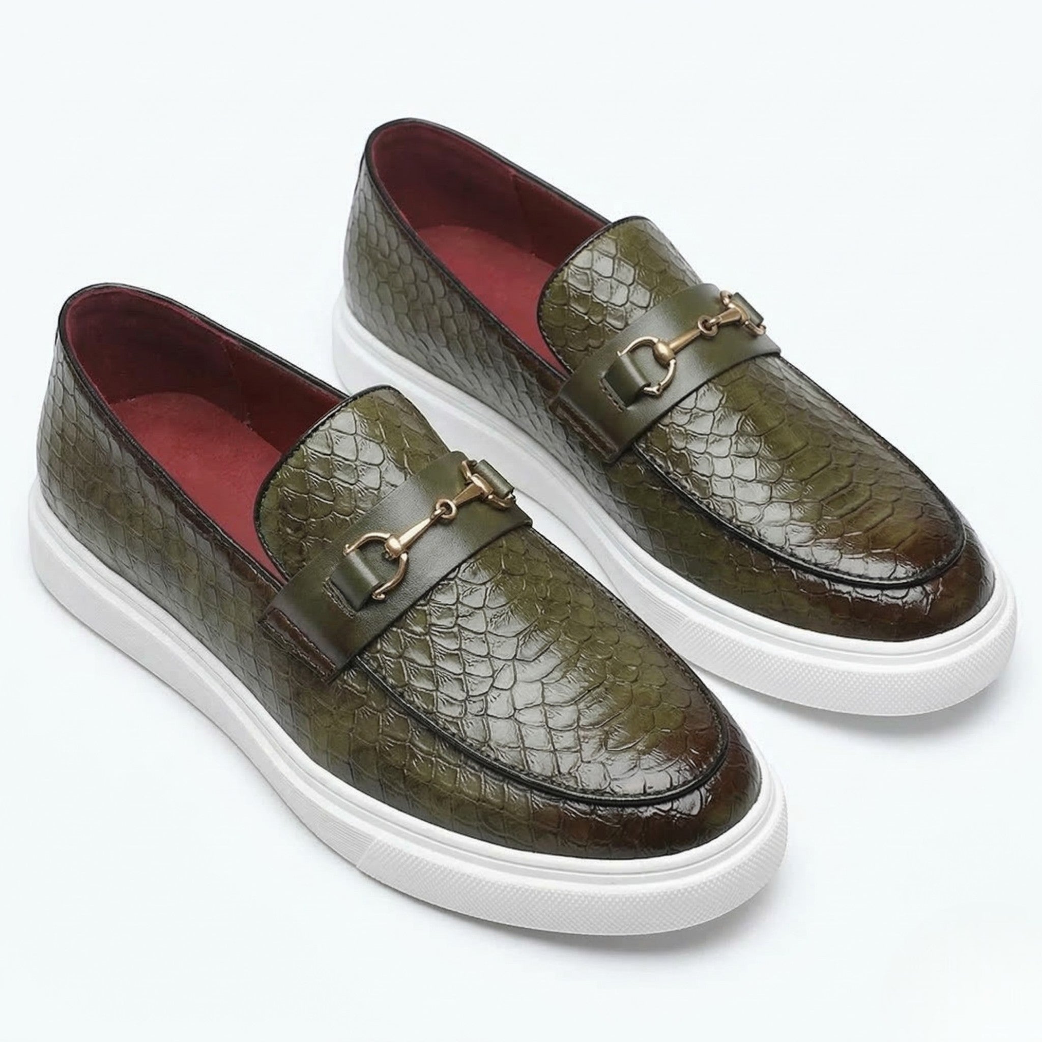 Leo - Men's Textured Loafers with Buckle Detail - Loafers - Mint Green - Parker&Brooks