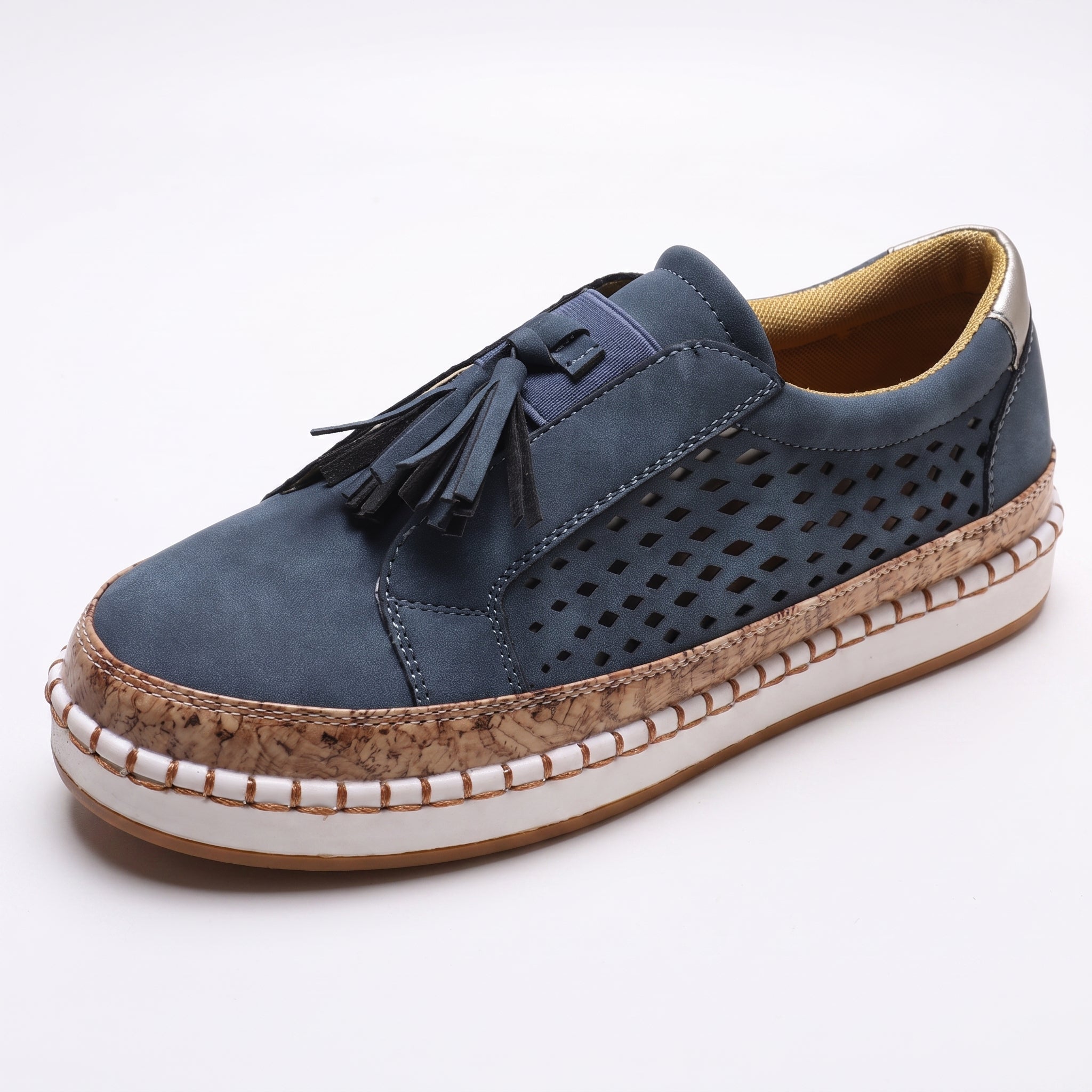 Leonie – Women's Orthopedic Tassel Detail Slip-On Sneakers - Flats - Navy - Parker&Brooks