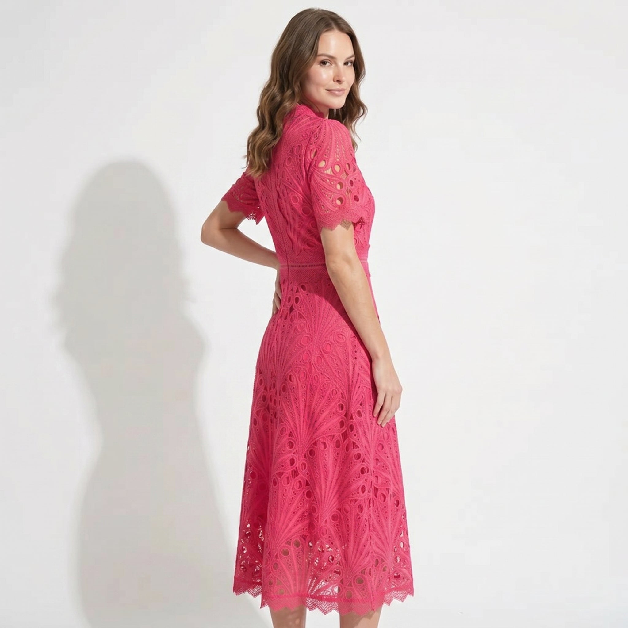 Lexi - Women's Lace Midi Dress - Dresses - Pink - Parker&Brooks