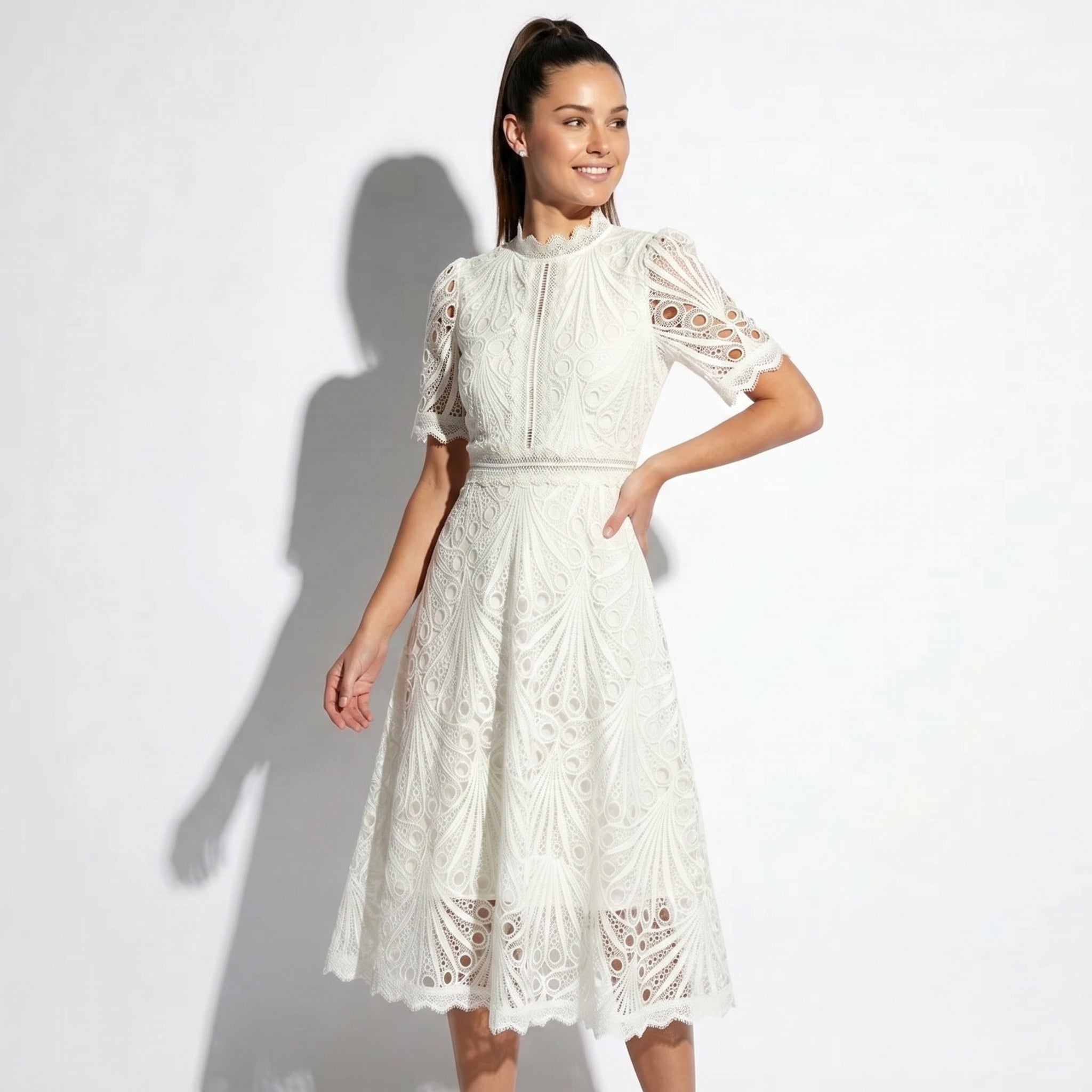 Lexi - Women's Lace Midi Dress - Dresses - White - Parker&Brooks