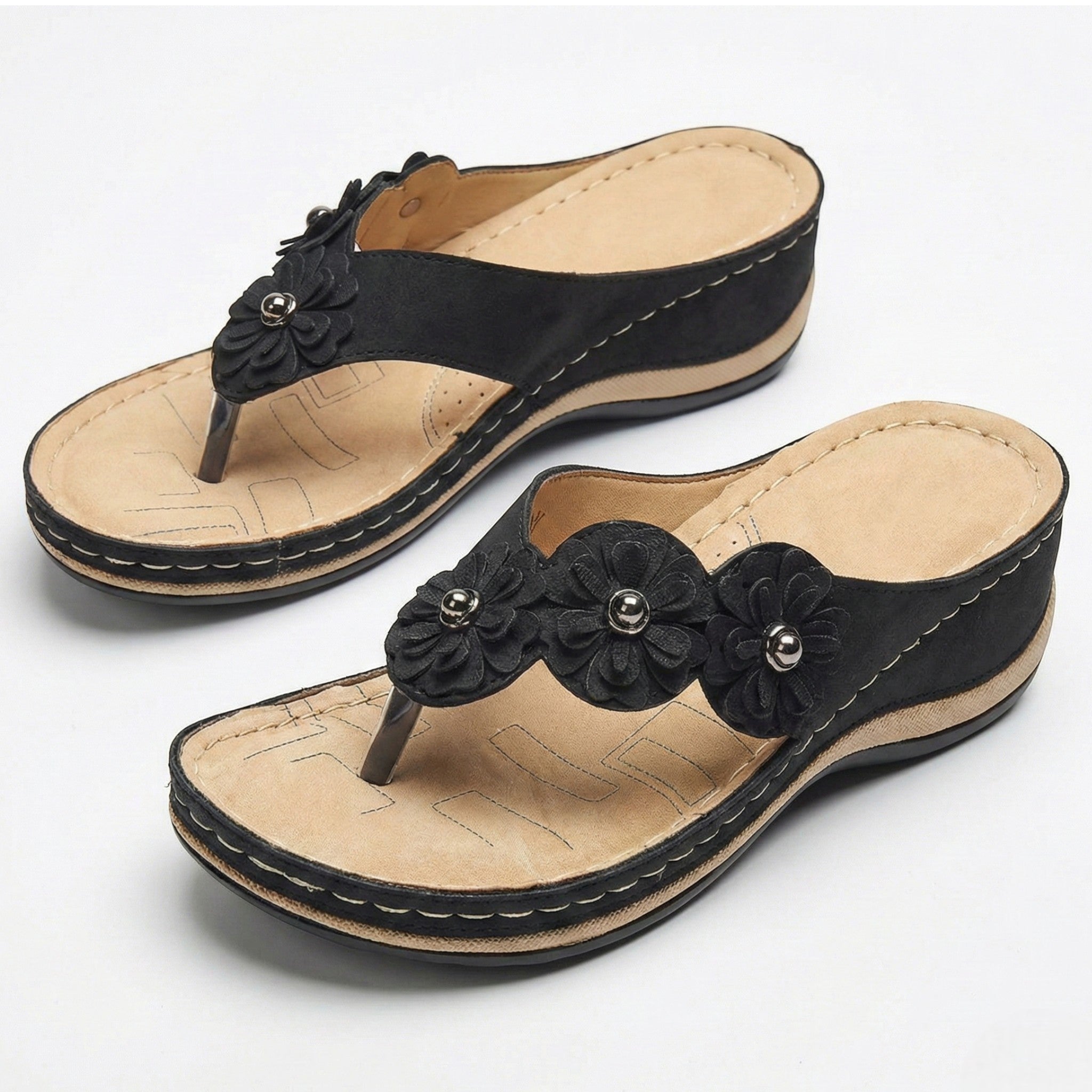 Liana - Women's Orthopedic Wedge Sandals - Sandals - Black - Parker&Brooks