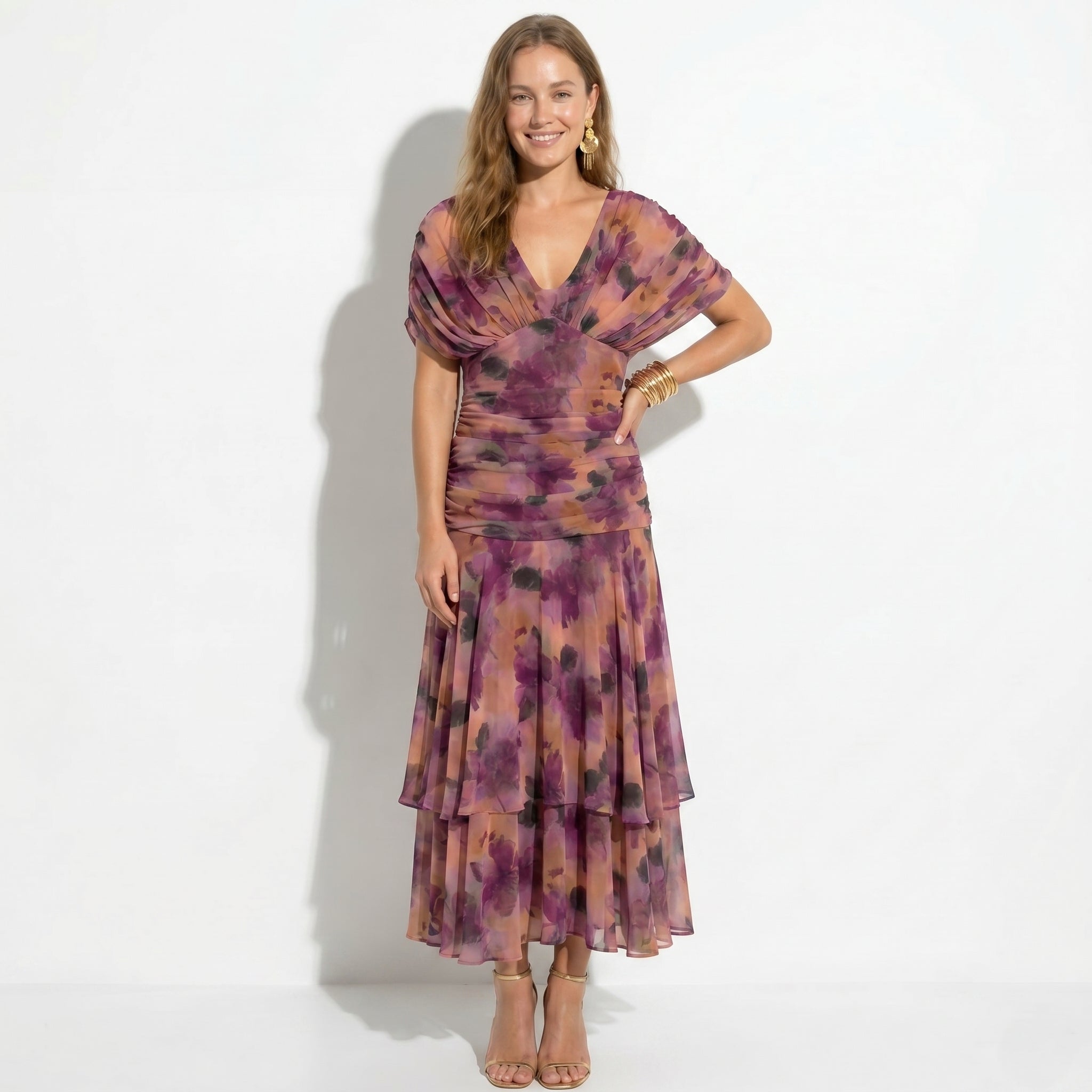 Lily - Women's Evening Ruched Maxi Dress - Dress - Purple - Parker&Brooks