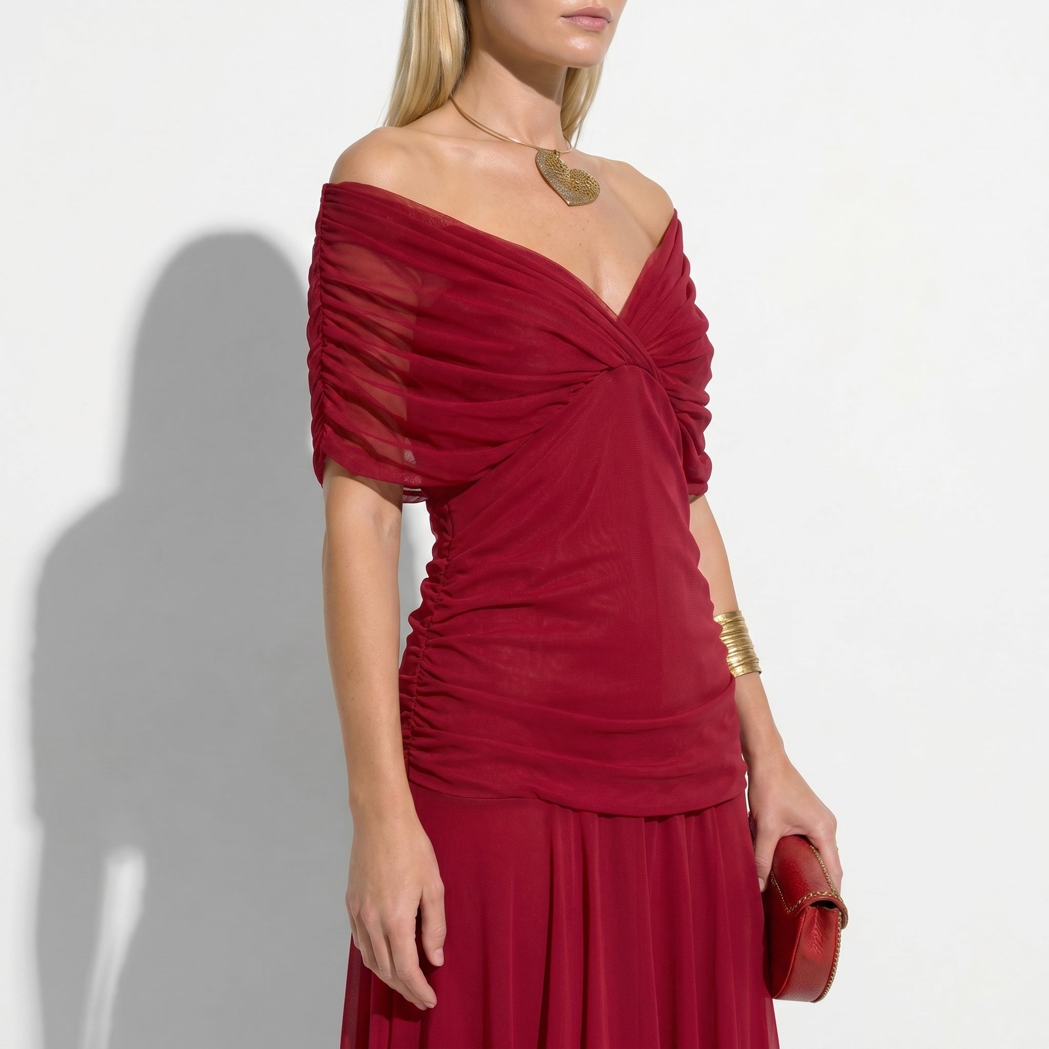 Lily - Women's Evening Ruched Maxi Dress - Dress - Red - Parker&Brooks