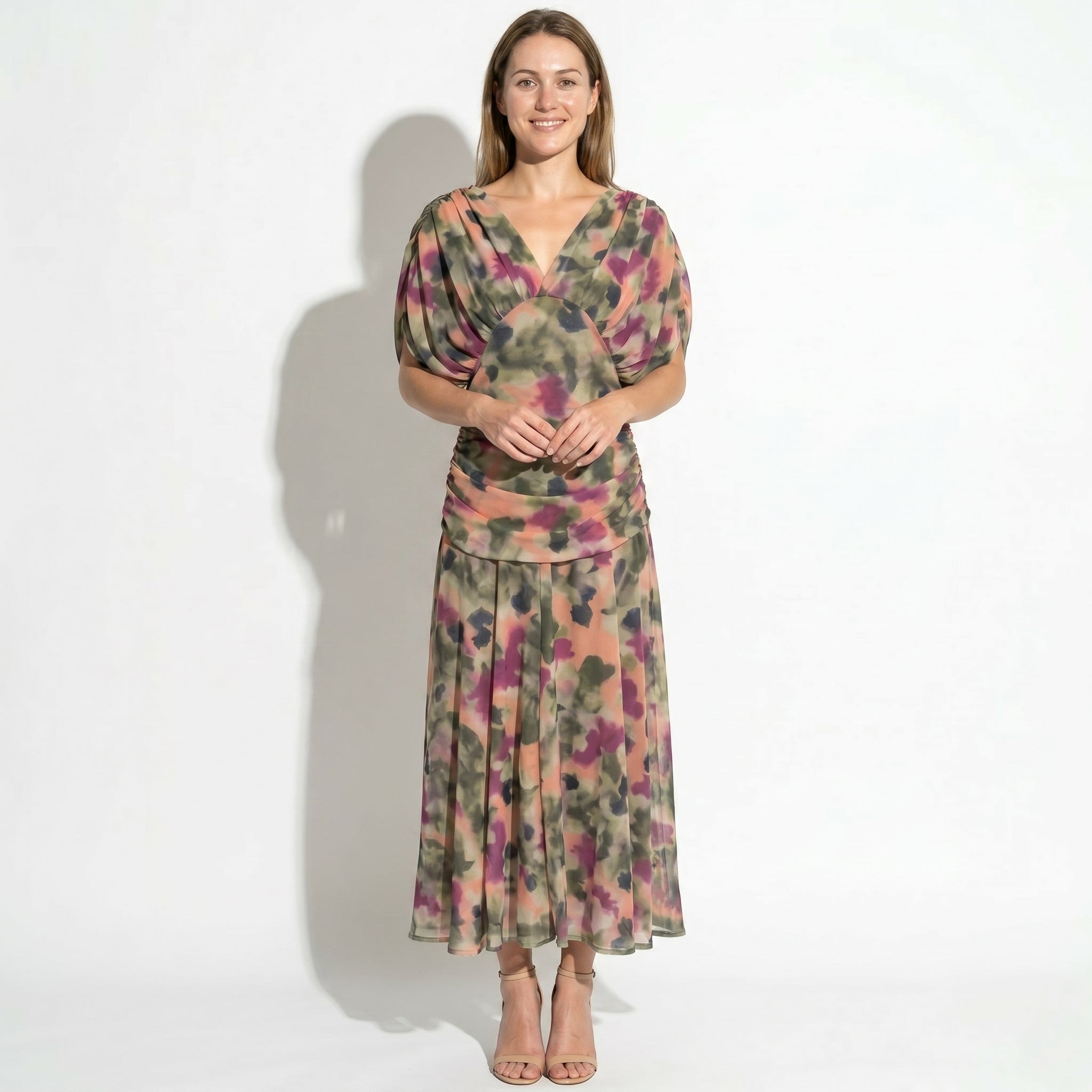 Lily - Women's Evening Ruched Maxi Dress - Dress - Green and Purple - Parker&Brooks