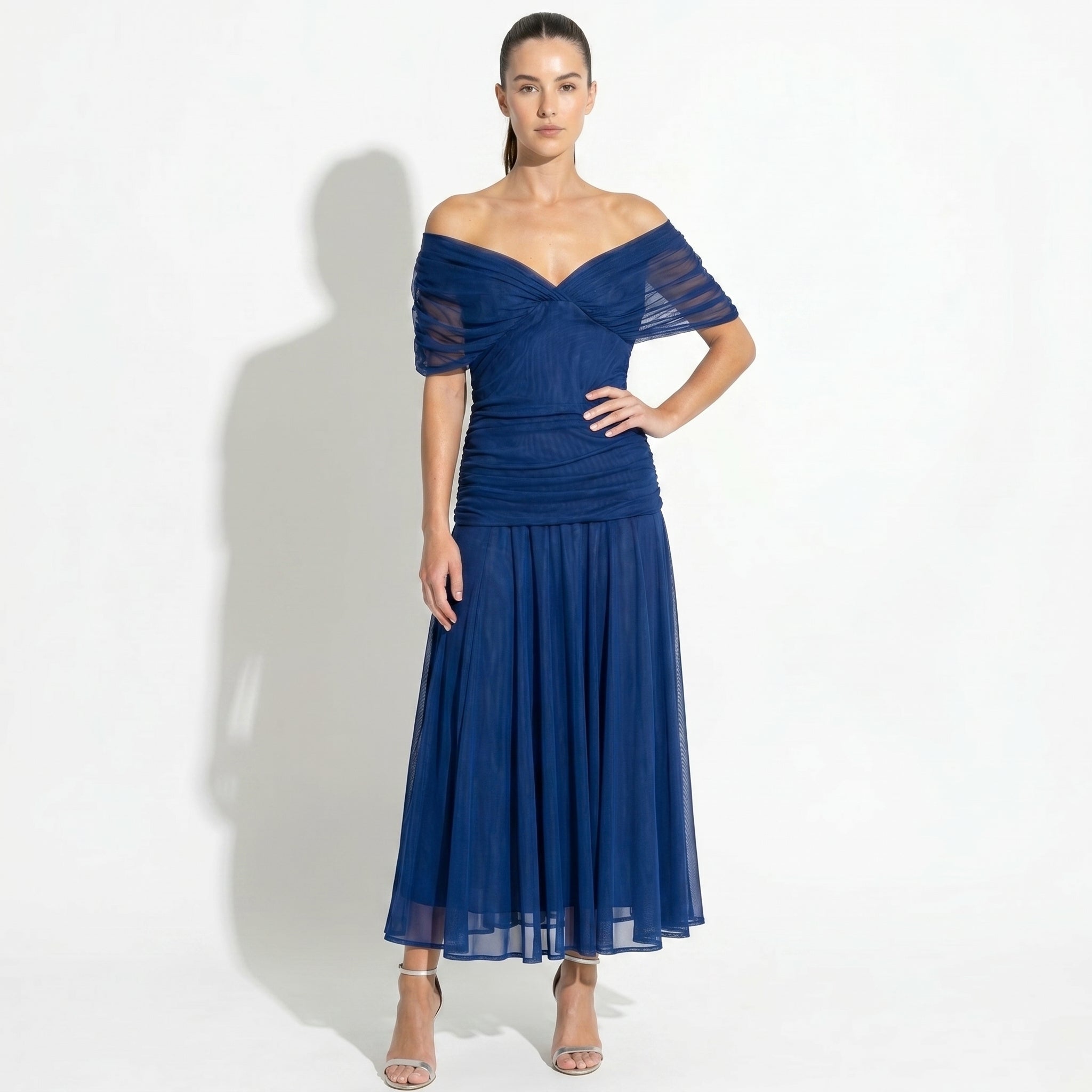 Lily - Women's Evening Ruched Maxi Dress - Dress - Blue - Parker&Brooks