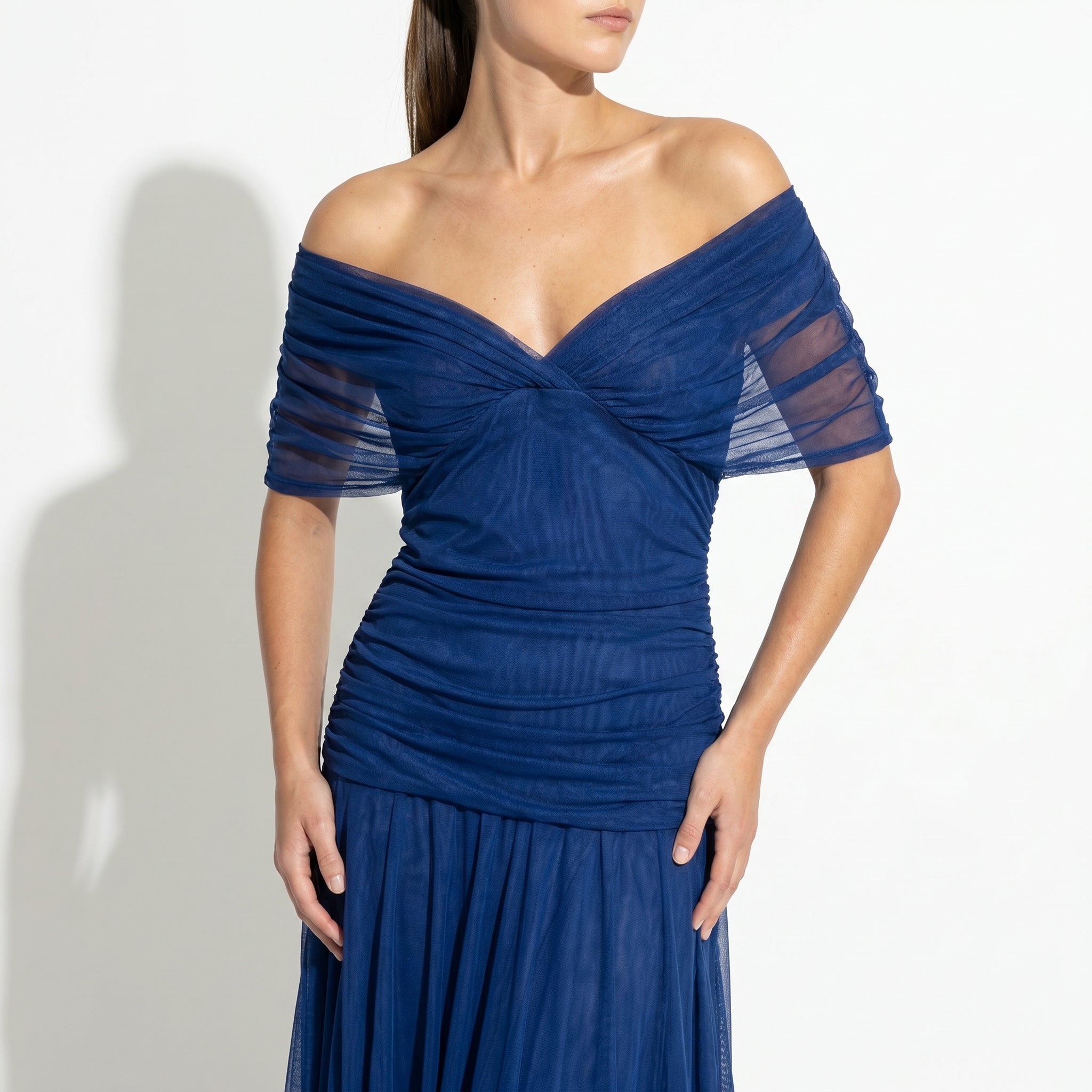 Lily - Women's Evening Ruched Maxi Dress - Dress - Blue - Parker&Brooks