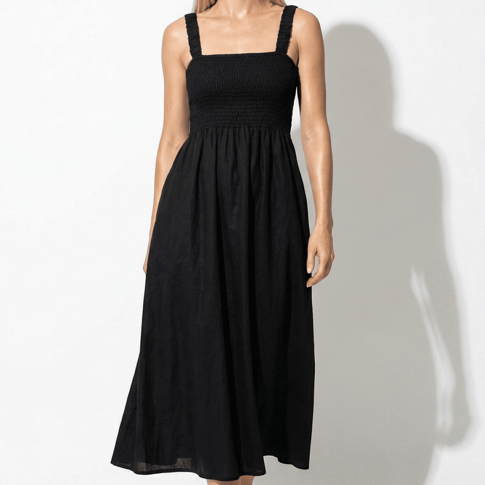 Lily - Women's Evening Smocked Midi Dress - Midi Dresses - Black - Parker&Brooks