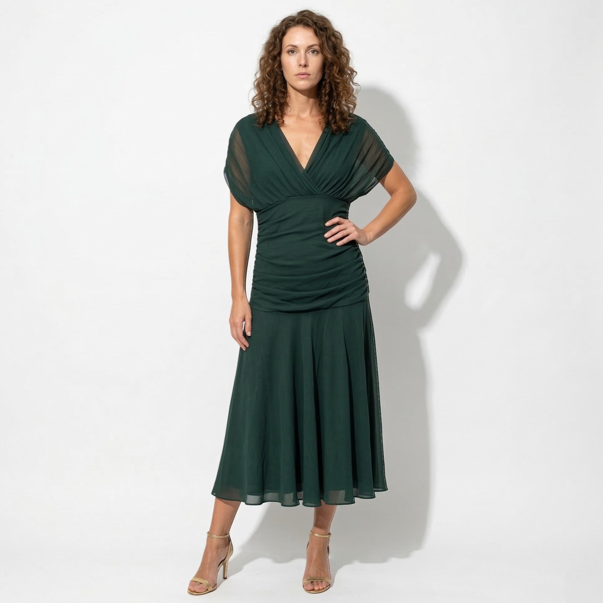 Lily - Women's Evening Ruched Maxi Dress - Dress - Green - Parker&Brooks