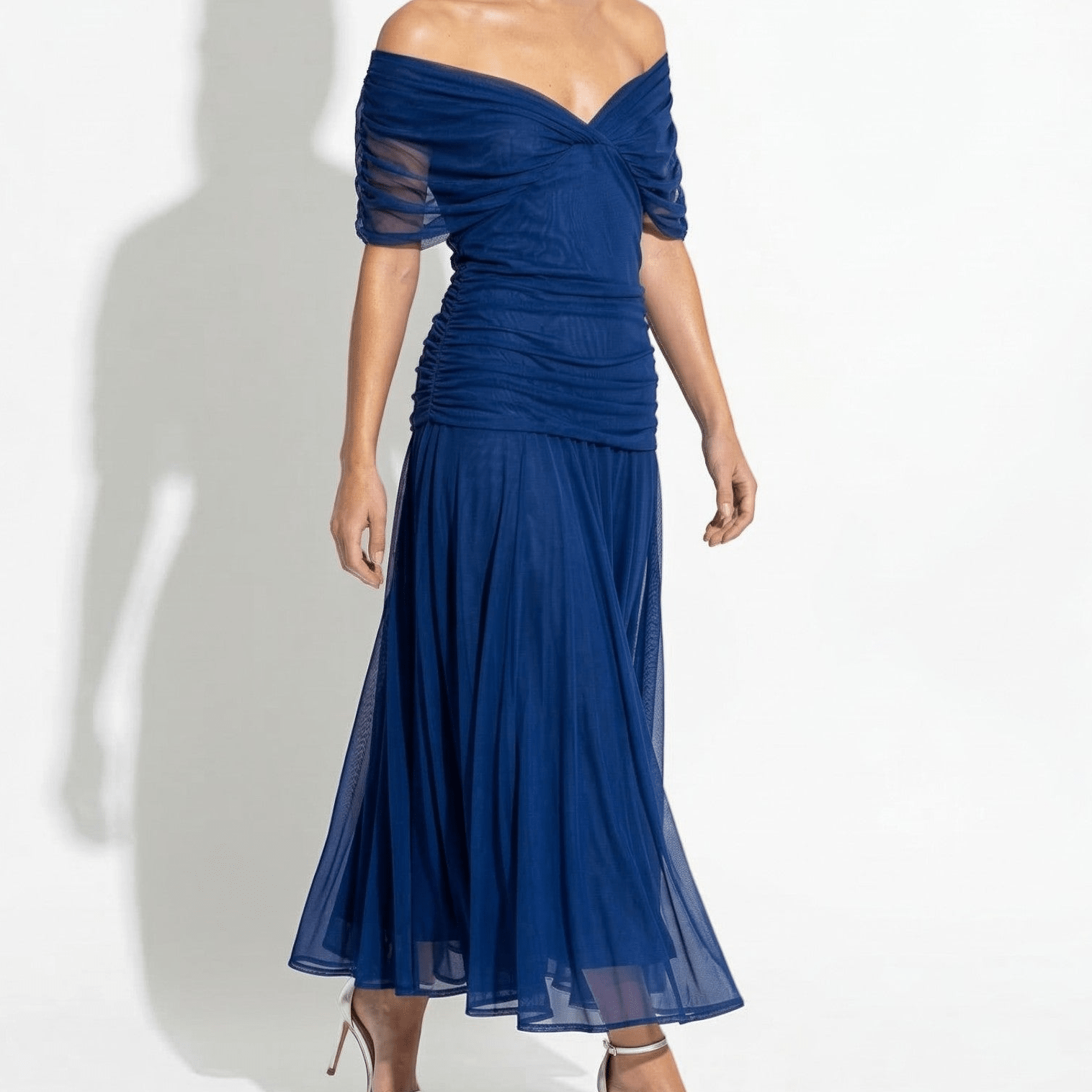 Lily - Women's Evening Ruched Maxi Dress - Dress - Blue - Parker&Brooks