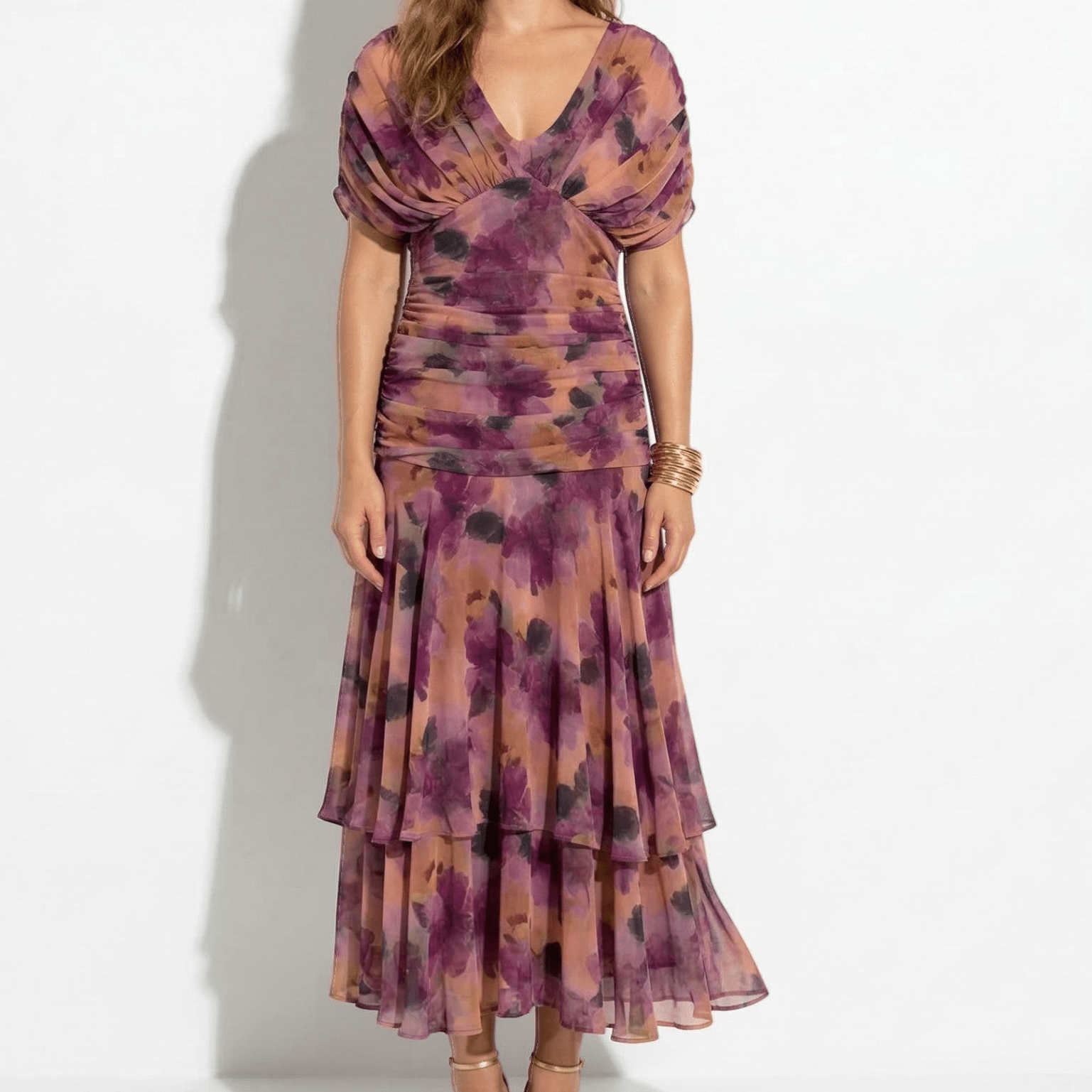 Lily - Women's Evening Ruched Maxi Dress - Dress - Purple - Parker&Brooks