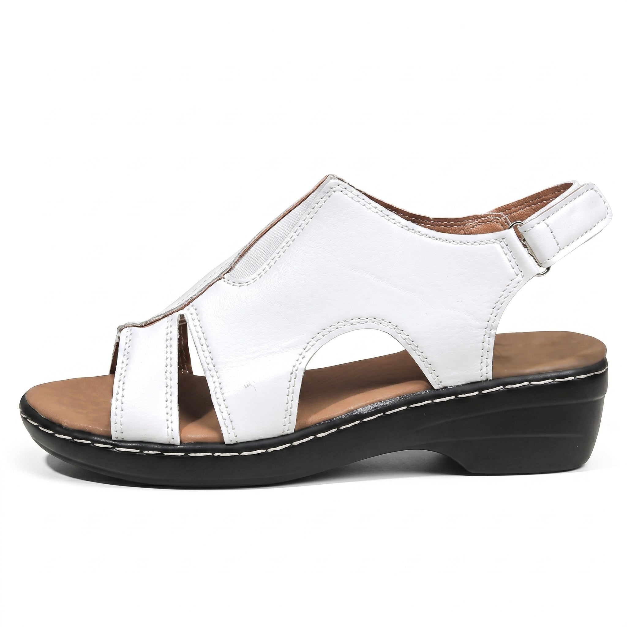 Louise - Women's Orthopedic Cut-Out Wedge Sandals - Sandals - White - Parker&Brooks