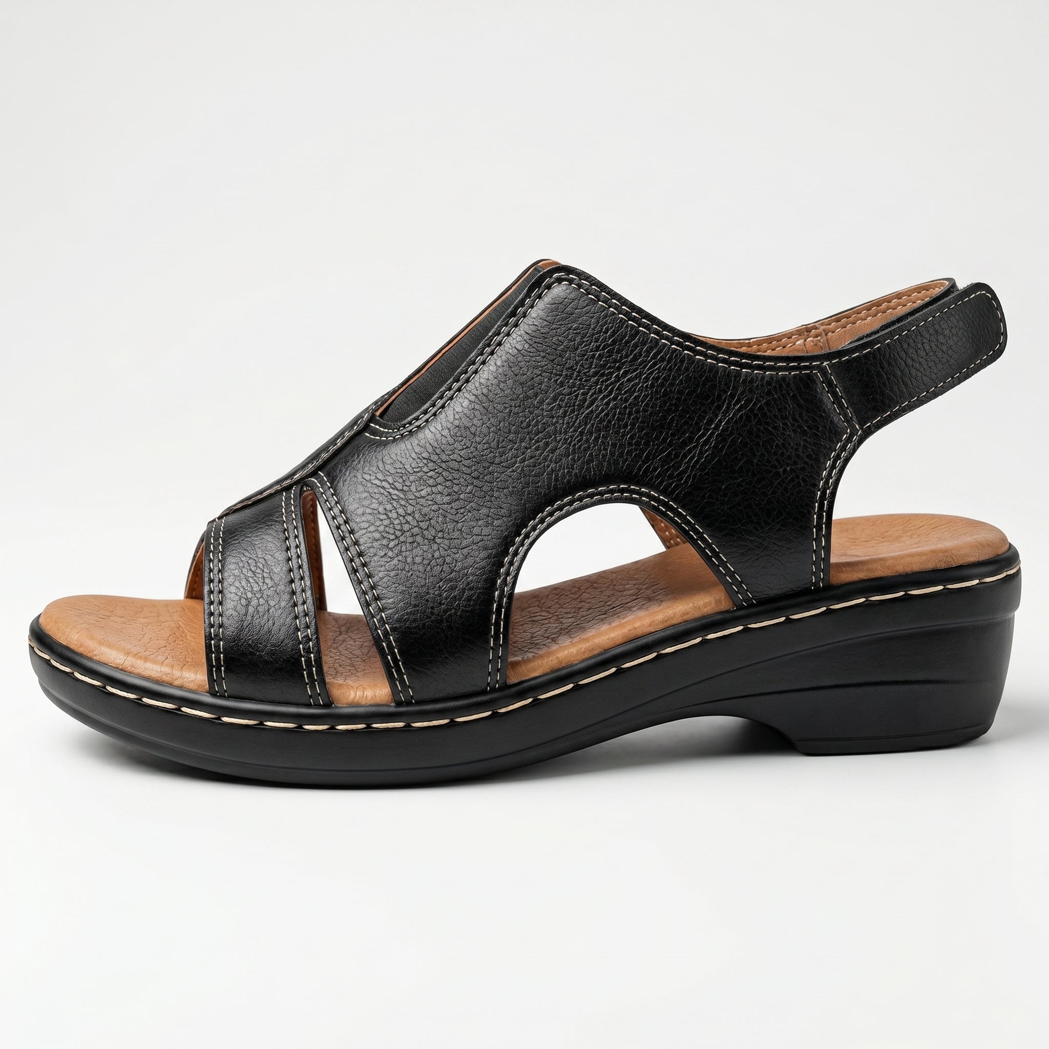Louise - Women's Orthopedic Cut-Out Wedge Sandals - Sandals - Black - Parker&Brooks
