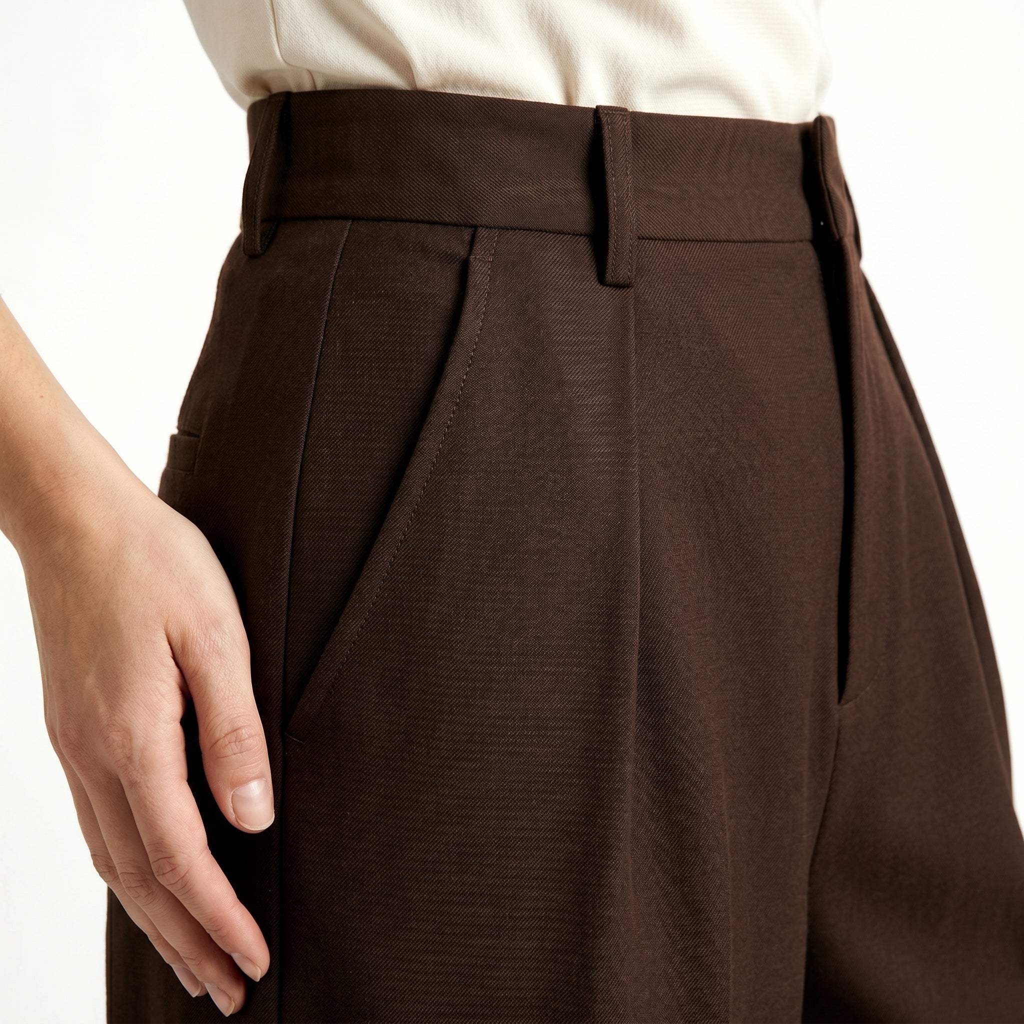 Maisie - Women's Classic Tailored High - Waist Wide - Leg Trousers - Pants - Coffee - Parker&Brooks