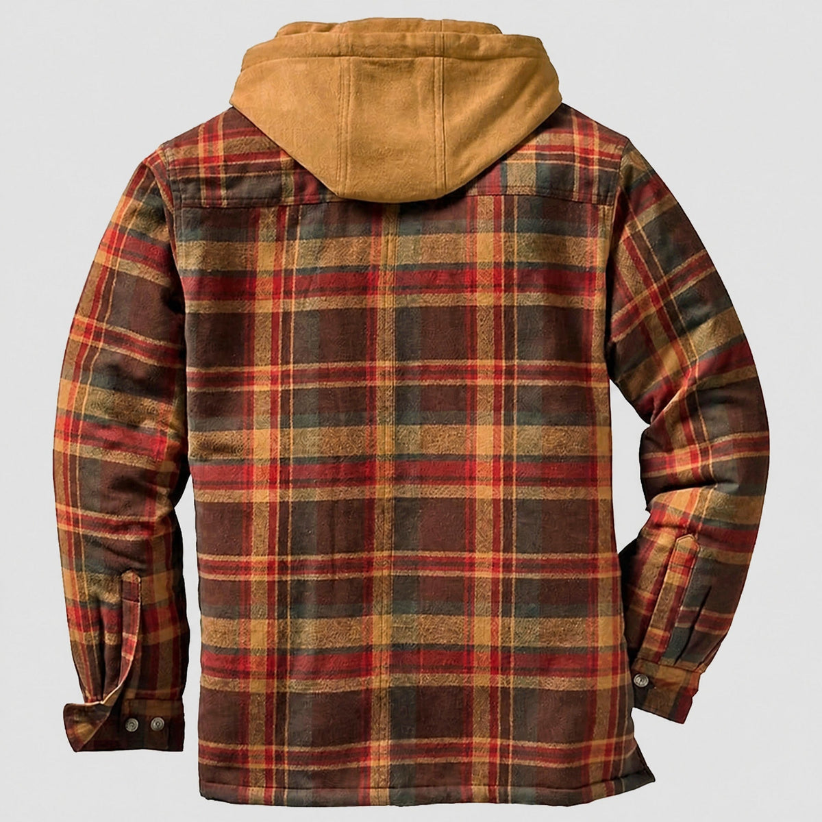 Marcus - Men's Hooded Quilted Check Jacket with Chest Pockets - Coats & Jackets - Orange - Parker&Brooks