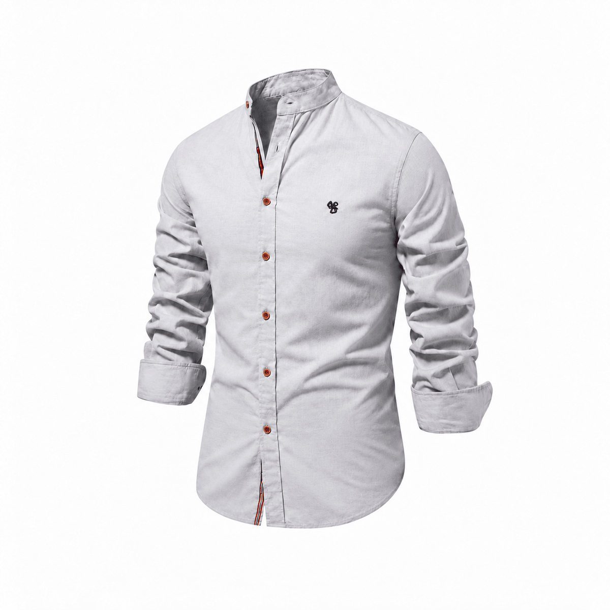 Marcus - Men's Mandarin Collar Button-Down Shirt with Contrast Trim - Gray - Parker&Brooks