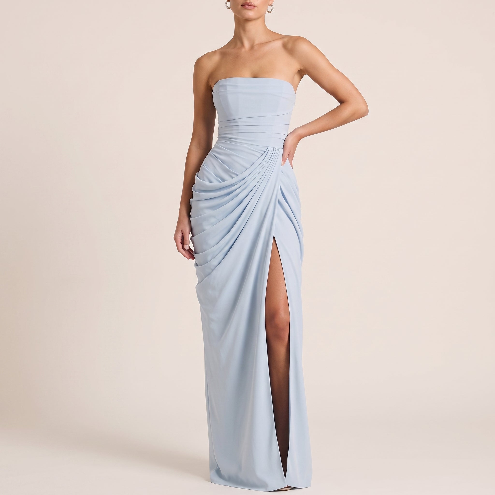 Margot - Women's Bridesmaid Strapless Ruched Maxi Dress