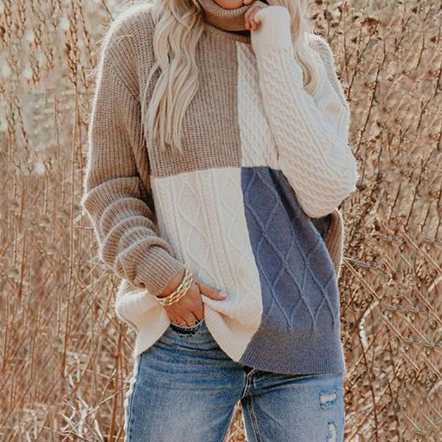 Marita - Stylish Knit Sweater with Contrasting Turtleneck