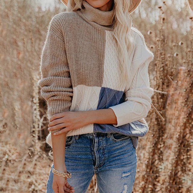 Marita - Stylish Knit Sweater with Contrasting Turtleneck