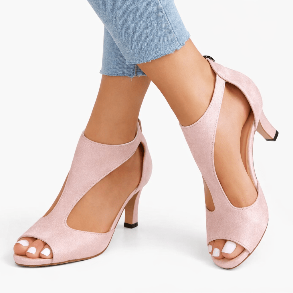 Mathilde - Women's Mid Heel Cut-Out Peep Toe Sandals - Sandals - Pink - Parker&Brooks