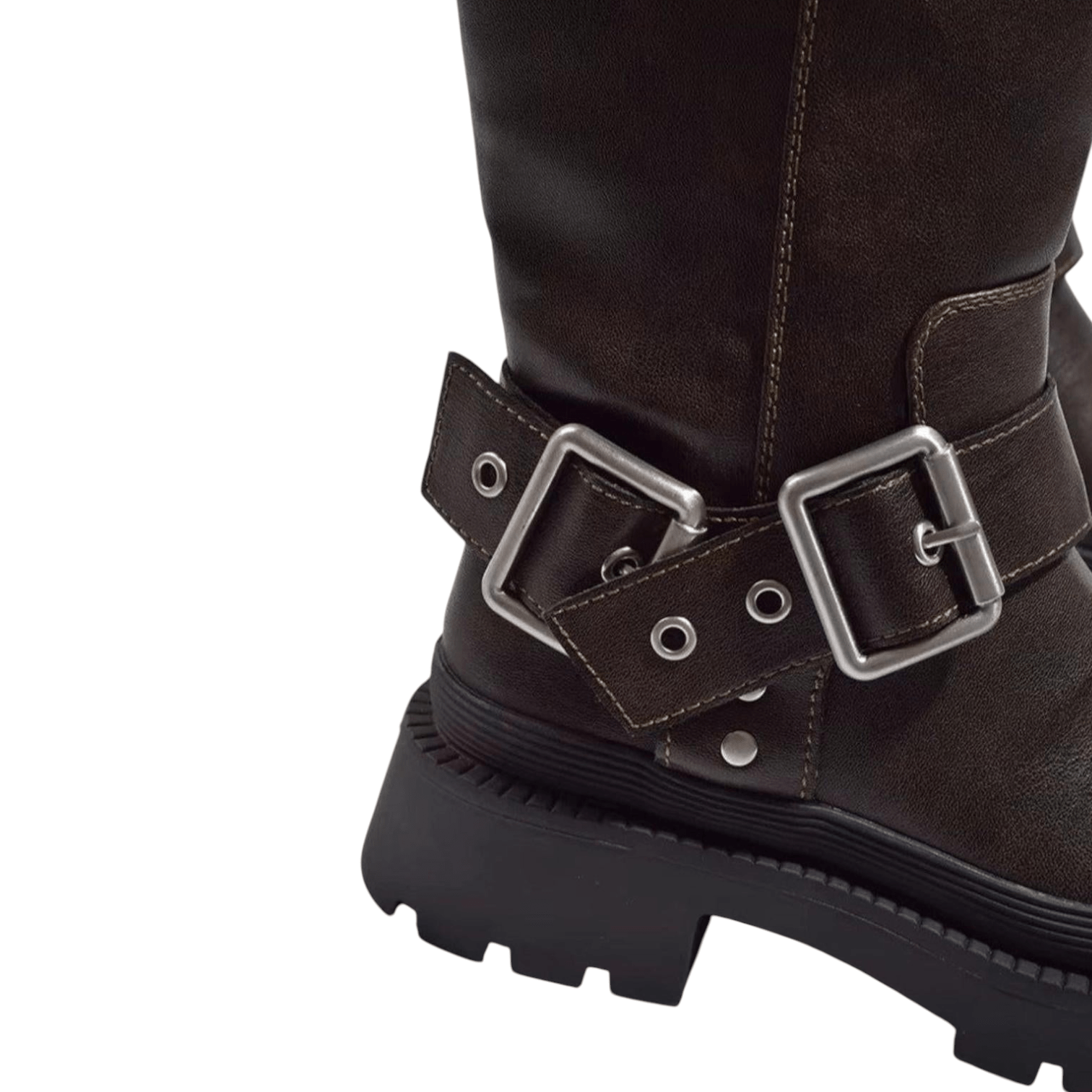 Women’s Leather Boots with Buckles and Profiled Sole