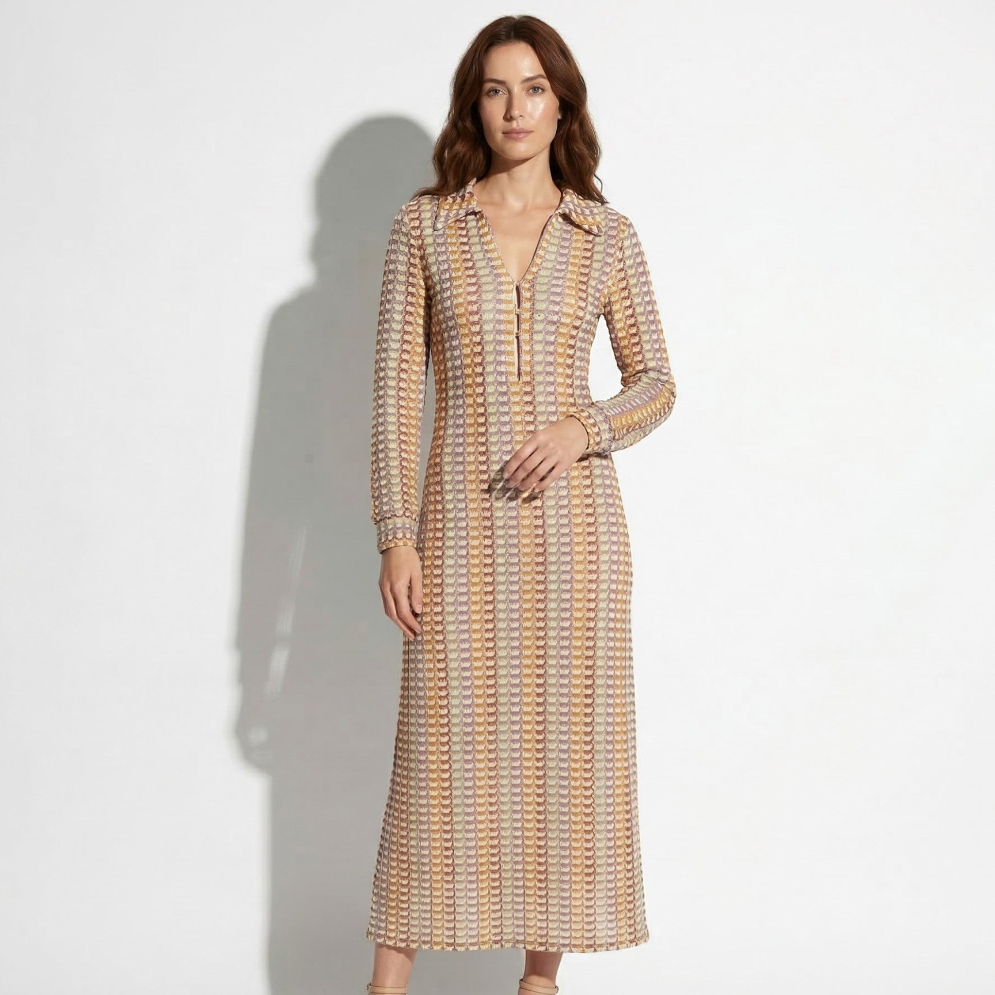Mia - Women's Summer Long Sleeve Maxi Dress - Maxi Dresses - Brown - Parker&Brooks