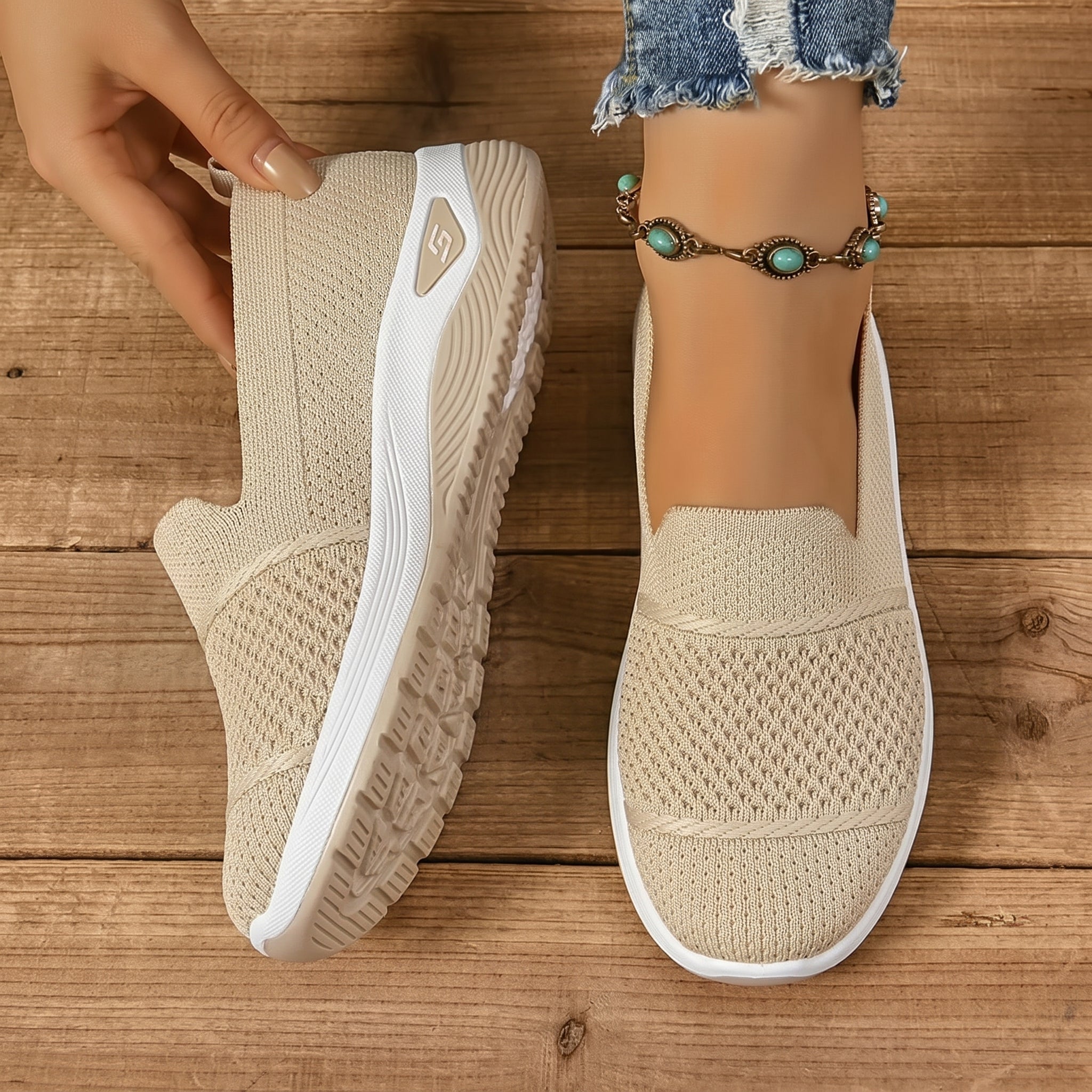Monika - Women's Orthopedic Cushioned Slip-On Sneaker - Orthopaedic Shoes - Beige - Parker&Brooks