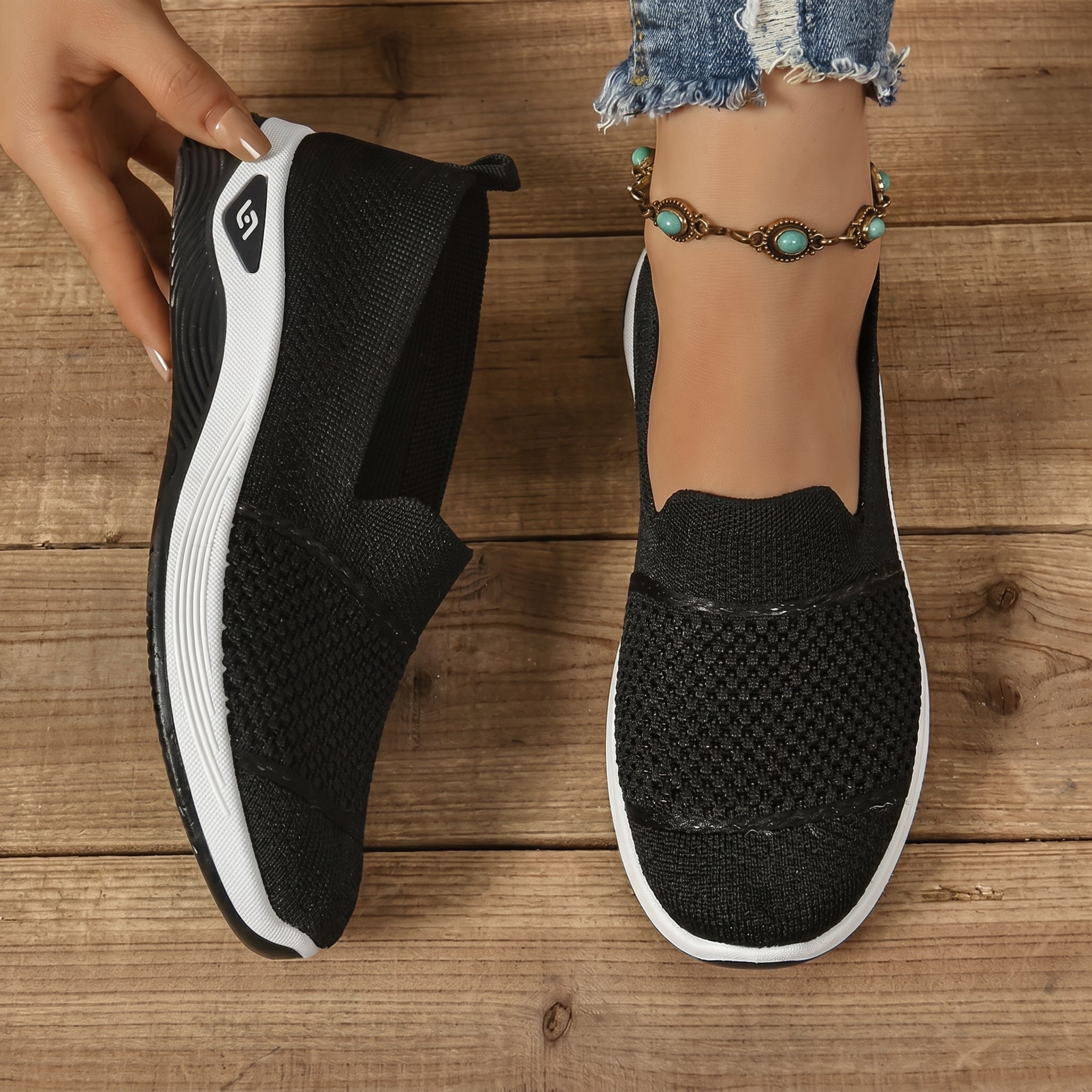 Monika - Women's Orthopedic Cushioned Slip-On Sneaker - Orthopaedic Shoes - Black - Parker&Brooks